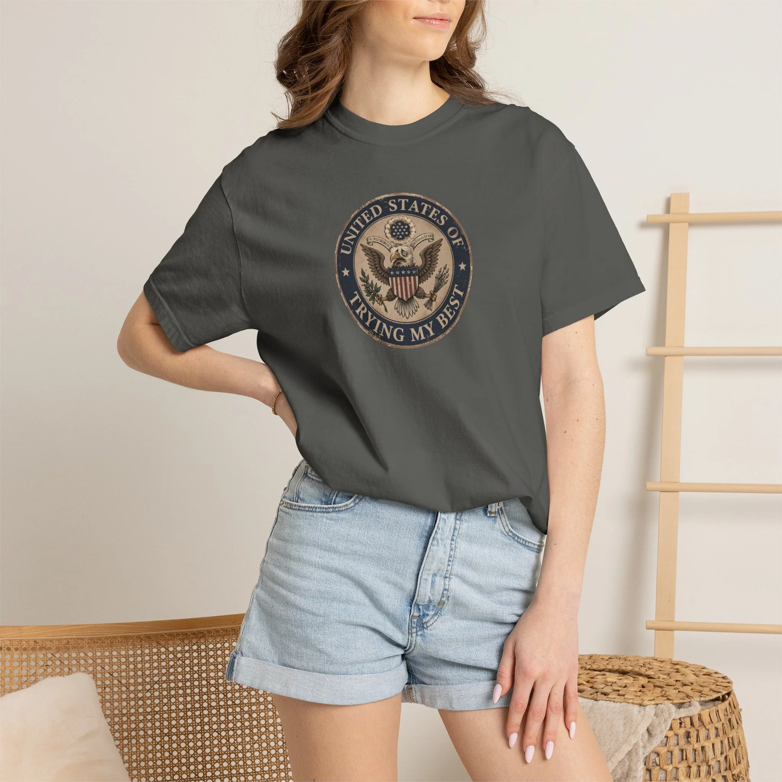 United States of Trying My Best Unisex T-shirt USA Graphic Tee Garment Dyed