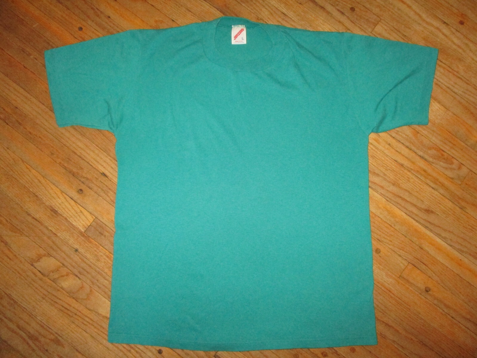 vtg 1980s SINGLE STITCH JERZEES T SHIRT Blank Plain 50/50 Turquoise USA – LARGE
