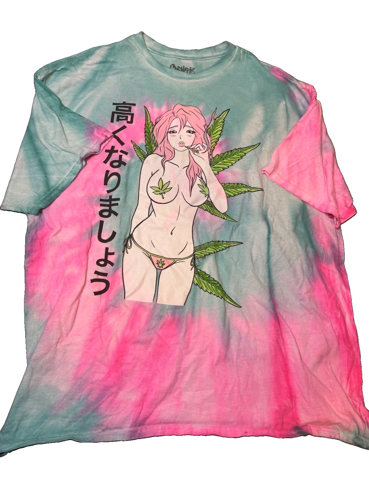 Spencer’s Shirt Mens XL Multicolor Anime Weed Girl Tie Dye Graphic Tee 420