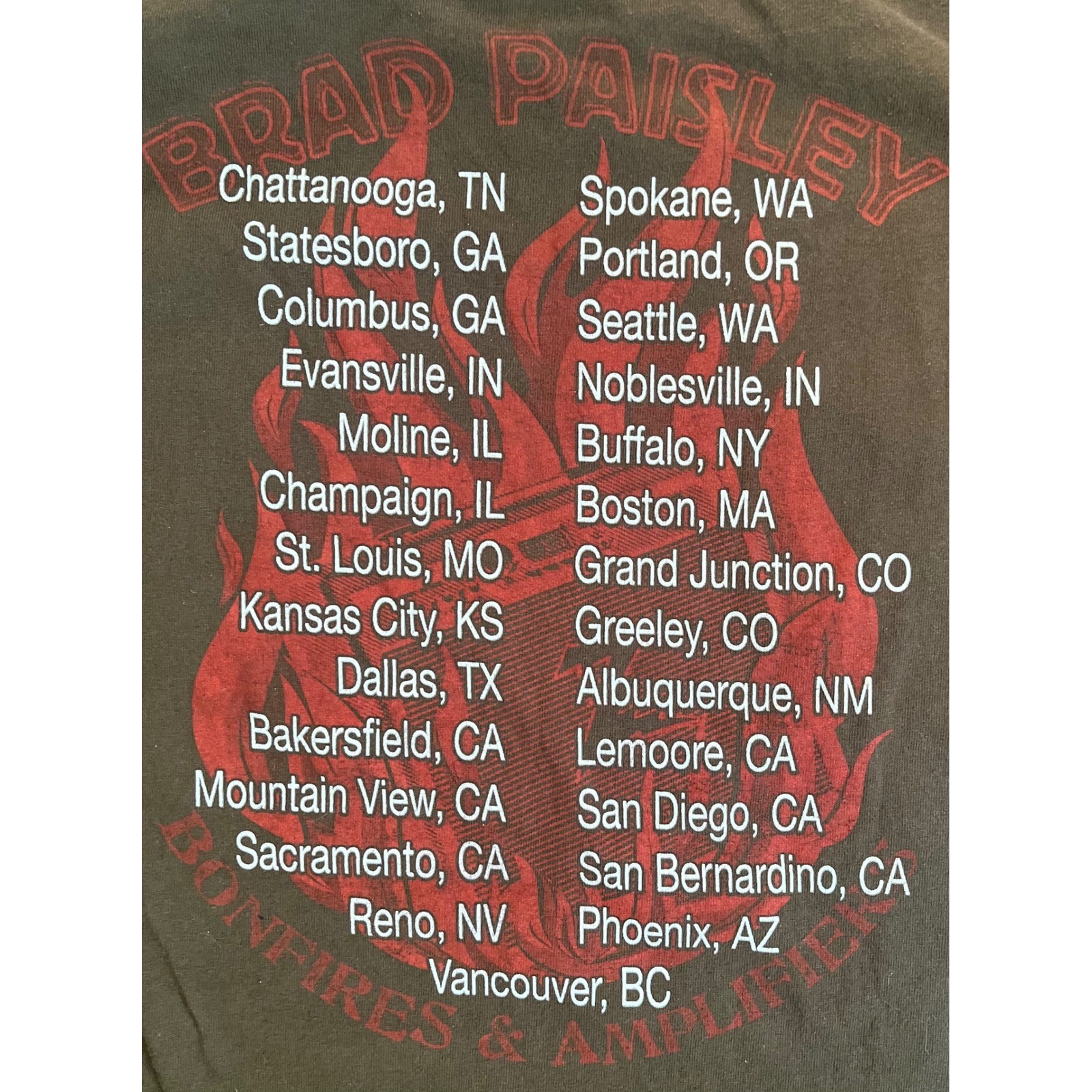 Vtg Brad Paisley Bonfires & Amplifiers 2007 Tour Shirt Mens Small Brown Concert