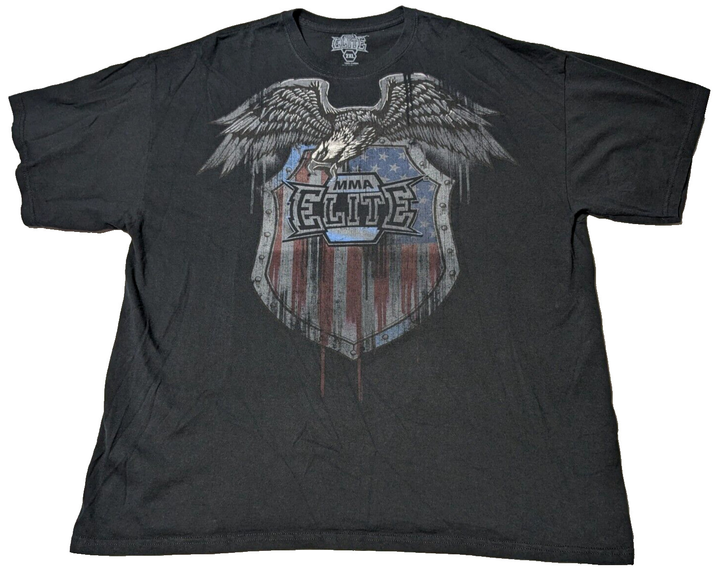 VTG Y2K MMA ELITE USA EAGLE SHIELD Men 2XL Black Cotton Graphic Print T-Shirt