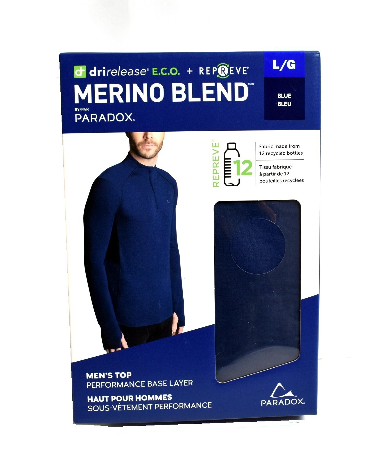 Paradox Men’s Merino Blend Drirelease Performance Base Layer Shirt/Top – Navy