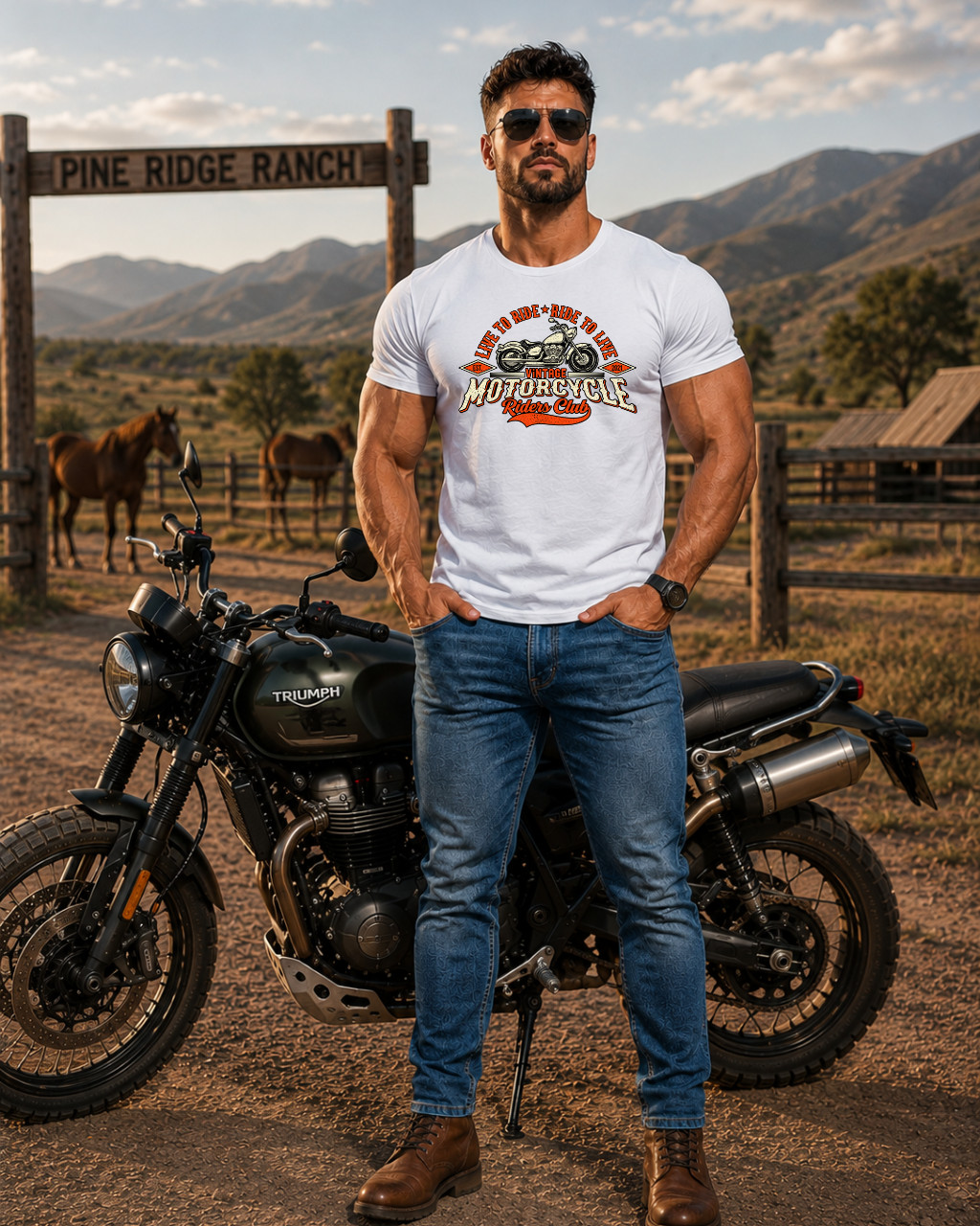 Men’s Vintage Motorcycle Graphic T-Shirt–Biker Rider Tee, Retro Classic Cotton