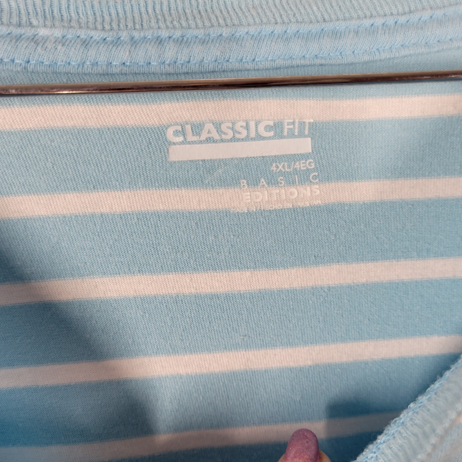 Basic Editions Men’s 4XL Blue White Striped T-Shirt Crew Neck Cotton Big & Tall