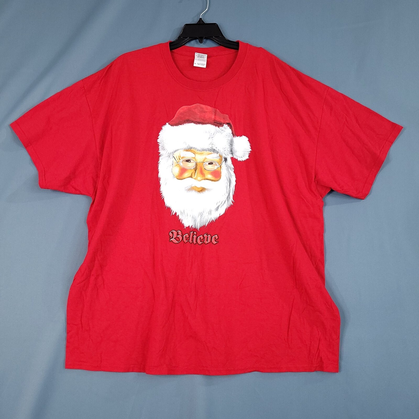 Men’s Heavy Cotton Short Sleeve Christmas Holiday Shirt Santa Claus Red Size 3XL