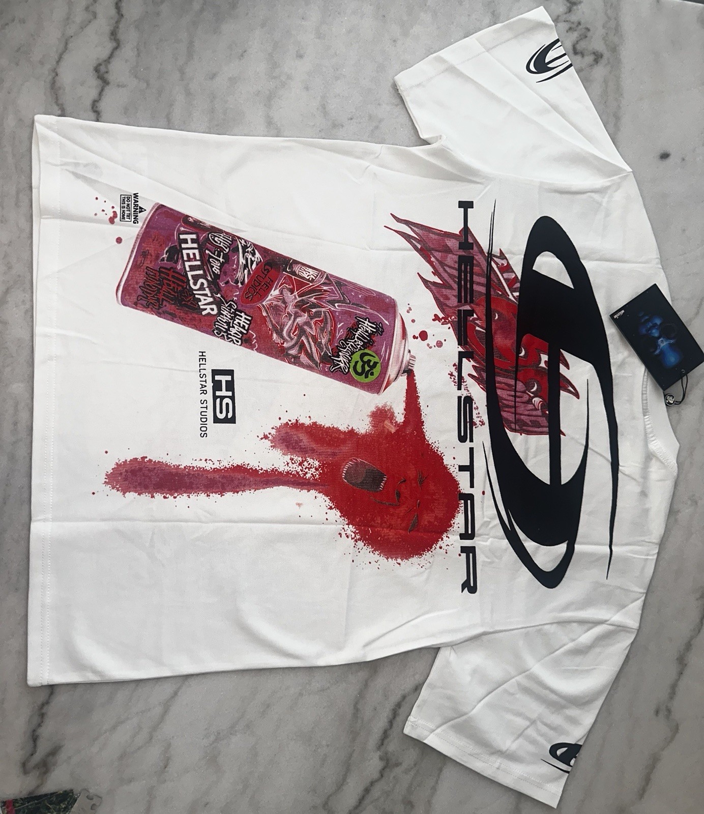 Hellstar White Logo Graphic Print Crew Neck Short Sleeve T-Shirt Men’s M/L