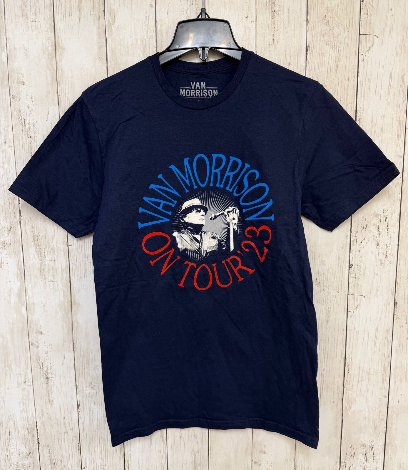 New Van Morrison US Tour 2023 Band T Shirt Mens Small Navy Blue Graphic Concert