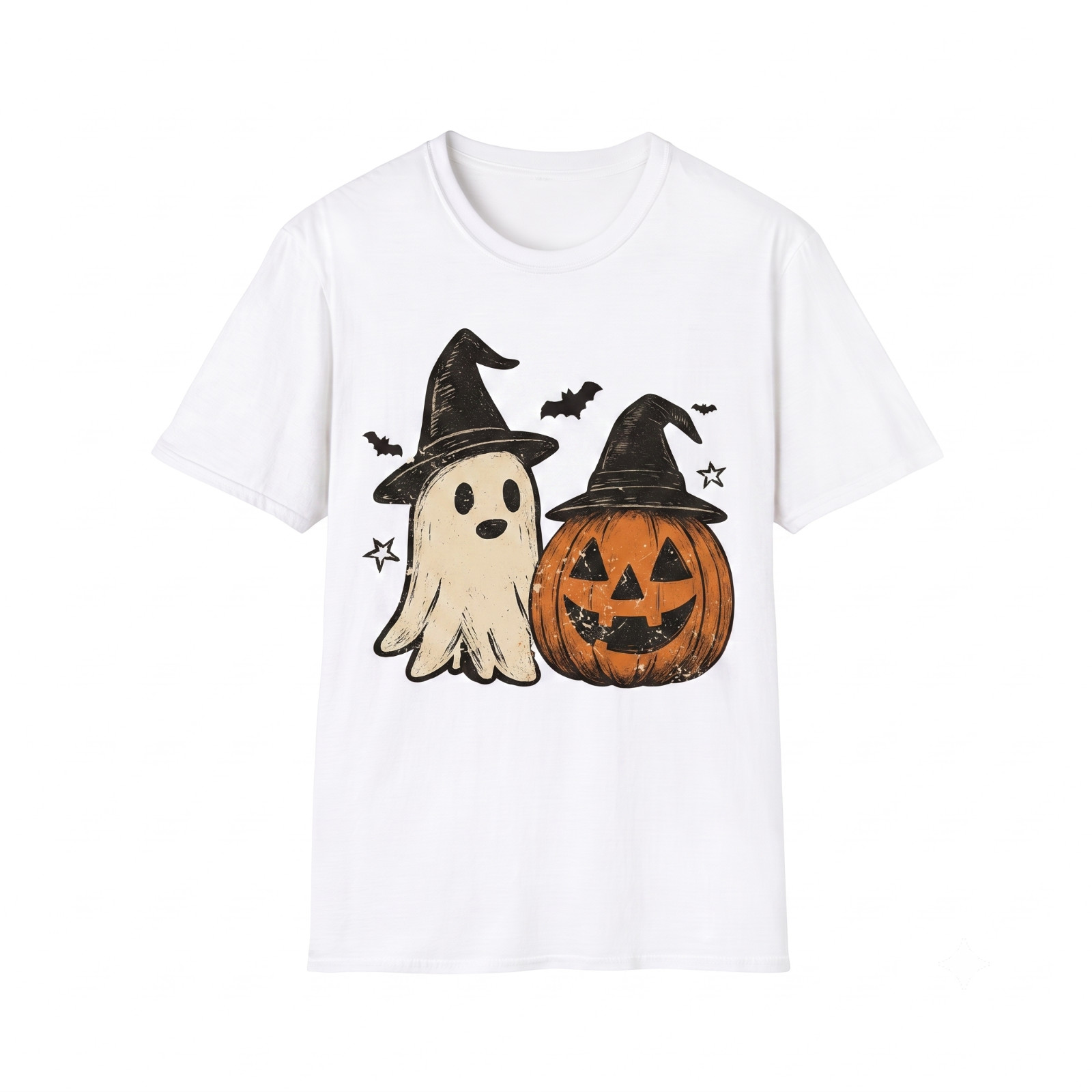Ghost and Pumpkin Halloween TShirt Spooky Season Cute Witch Hat Fall Graphic Tee