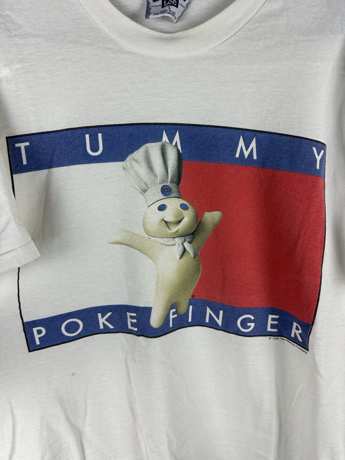 Vtg Lee T-Shirt Mens Large Pillsbury Doughboy Tummy Poke Finger Parody Funny 96