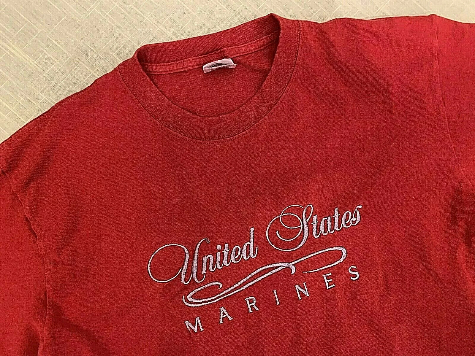 Vtg United States Marine Corps Script Logo T Shirt LARGE M.J. Soffe Semper Fi