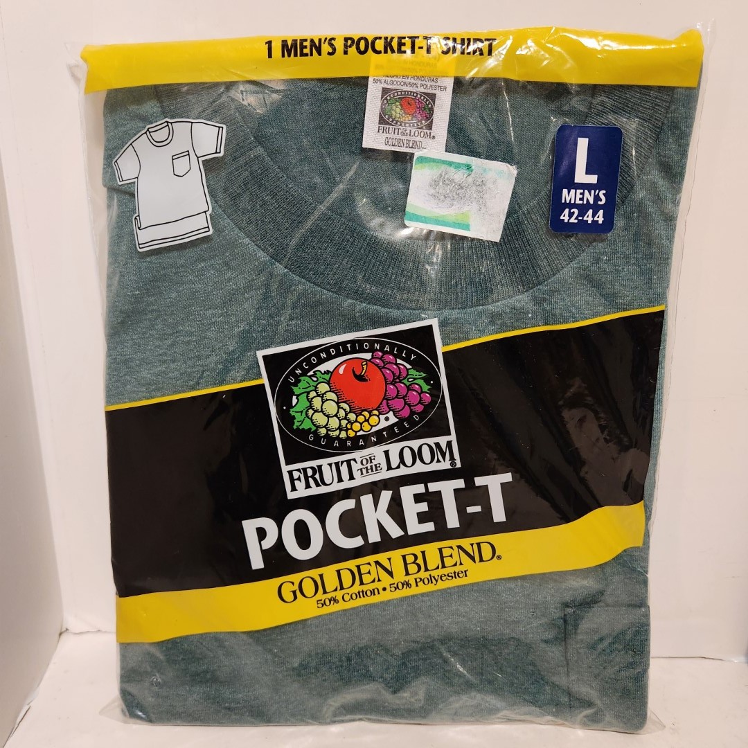 Vtg 1998 Fruit Of The Loom Pocket T Shirt SZ Large Lot of 2, Green Navy Blue