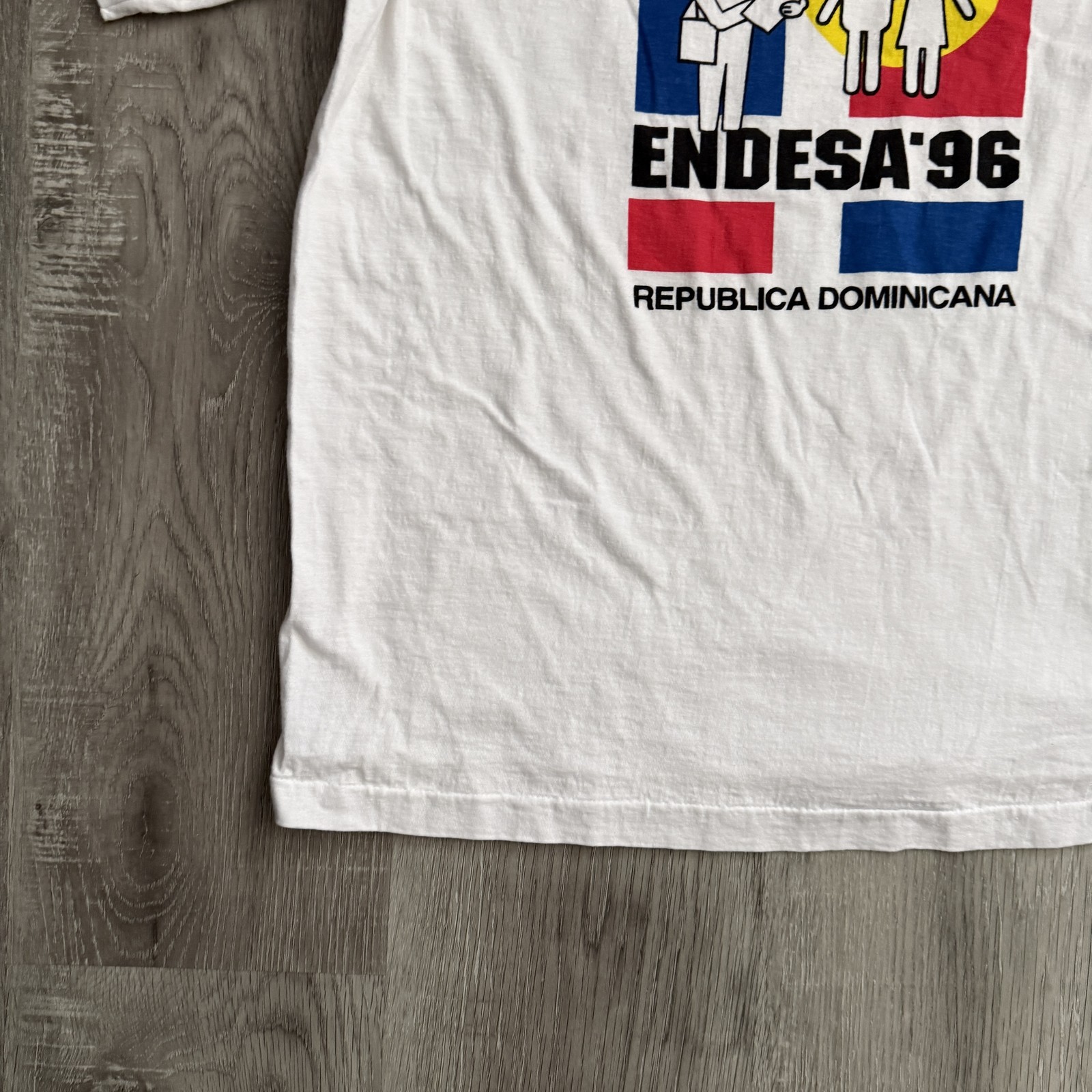 Vintage Sandria ENDESA 96 Shirt Mens Medium White Dominican Republic 90s Tee