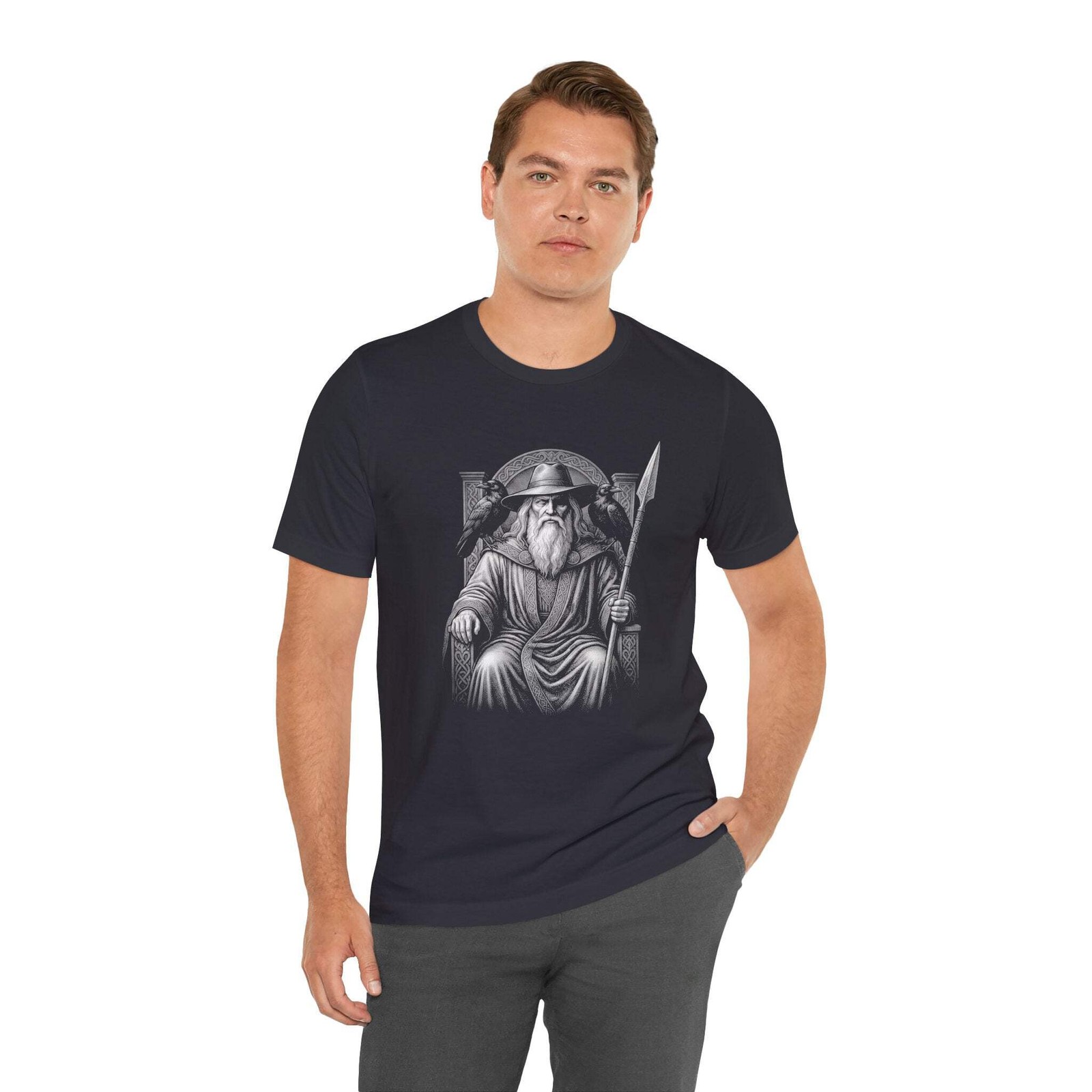 Odin Norse God T-Shirt with Ravens & Spear | Viking Mythology Tee Shirt