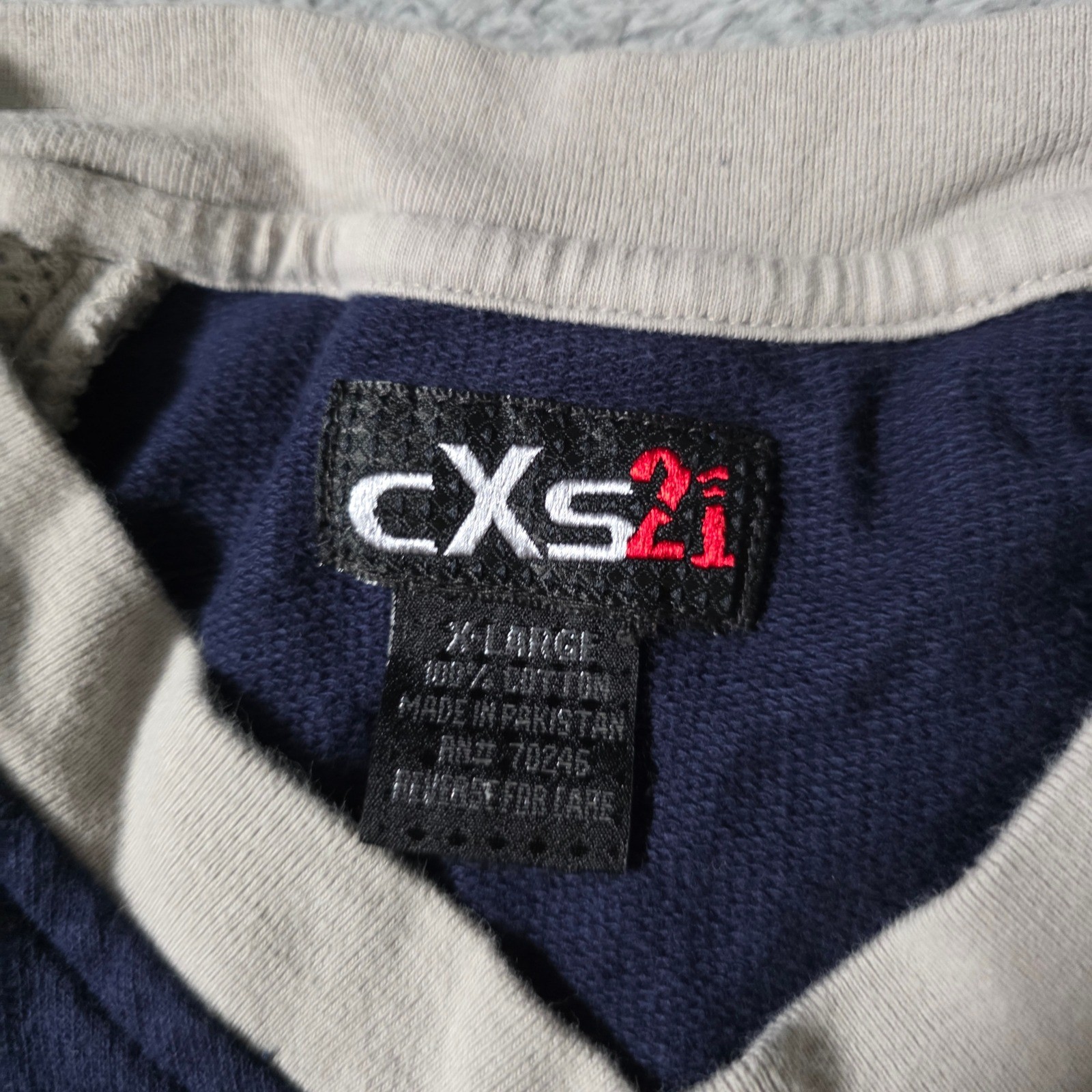 CXS21 Mens XL Long Sleeve Pullover Navy Blue Dual Zipper Mesh Shoulder Raglan