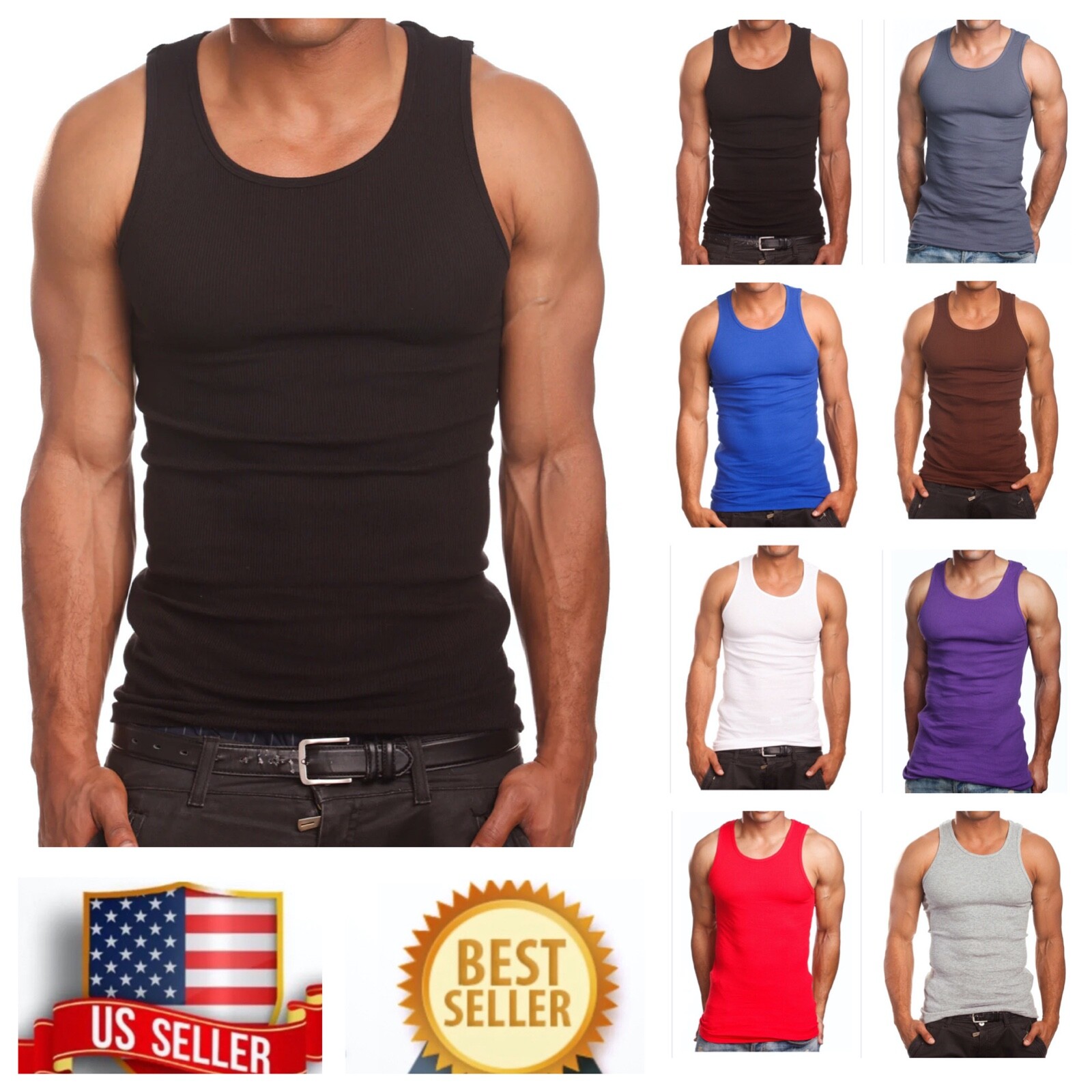 3Pack Lot 3X-5XL T-Shirt Wife Beater Tank Top Big Size Cotton A-Shirt Gym Muscle