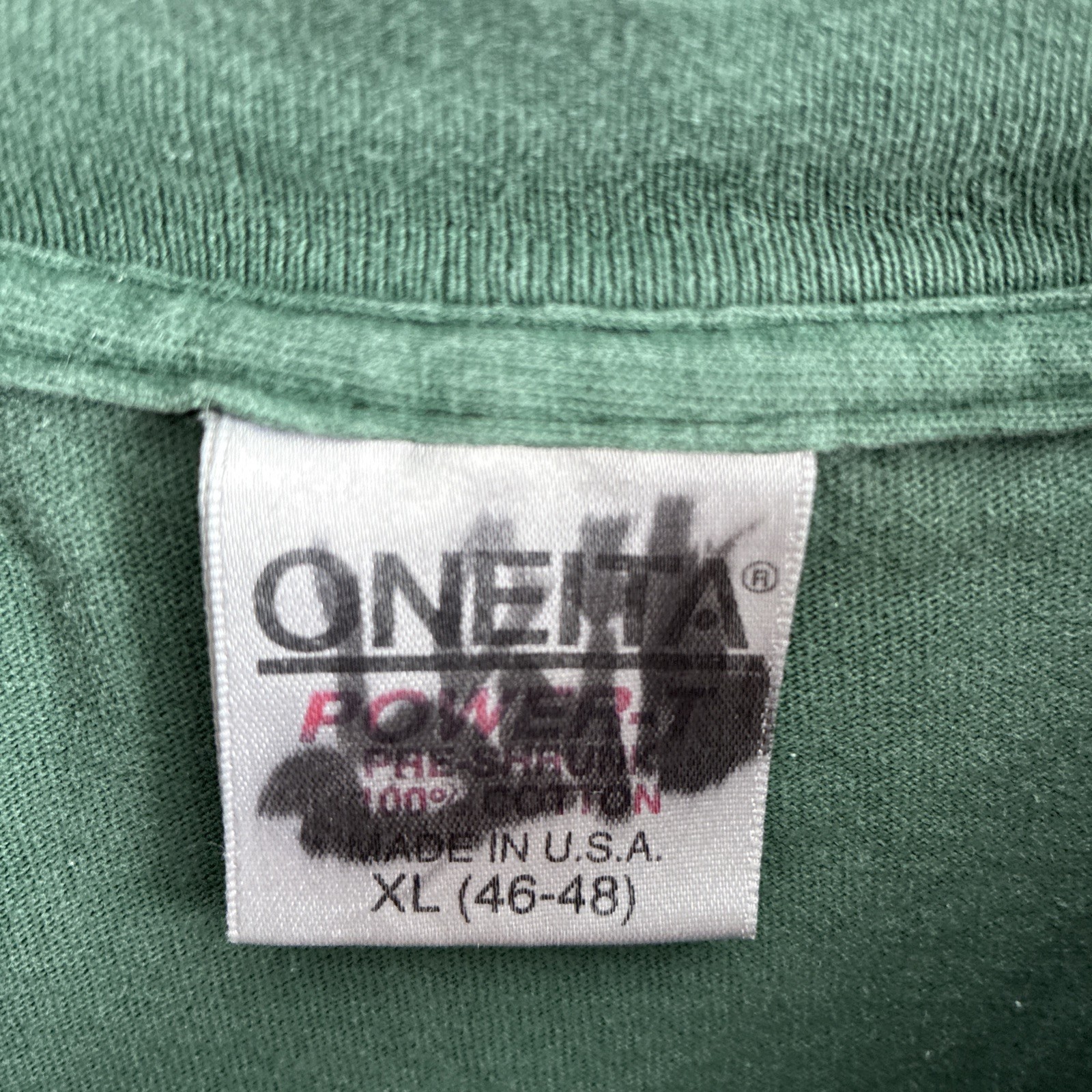 Oneita Mens T Shirt Green Delaware Graphic XL Cotton Vintage 90s Crew Neck