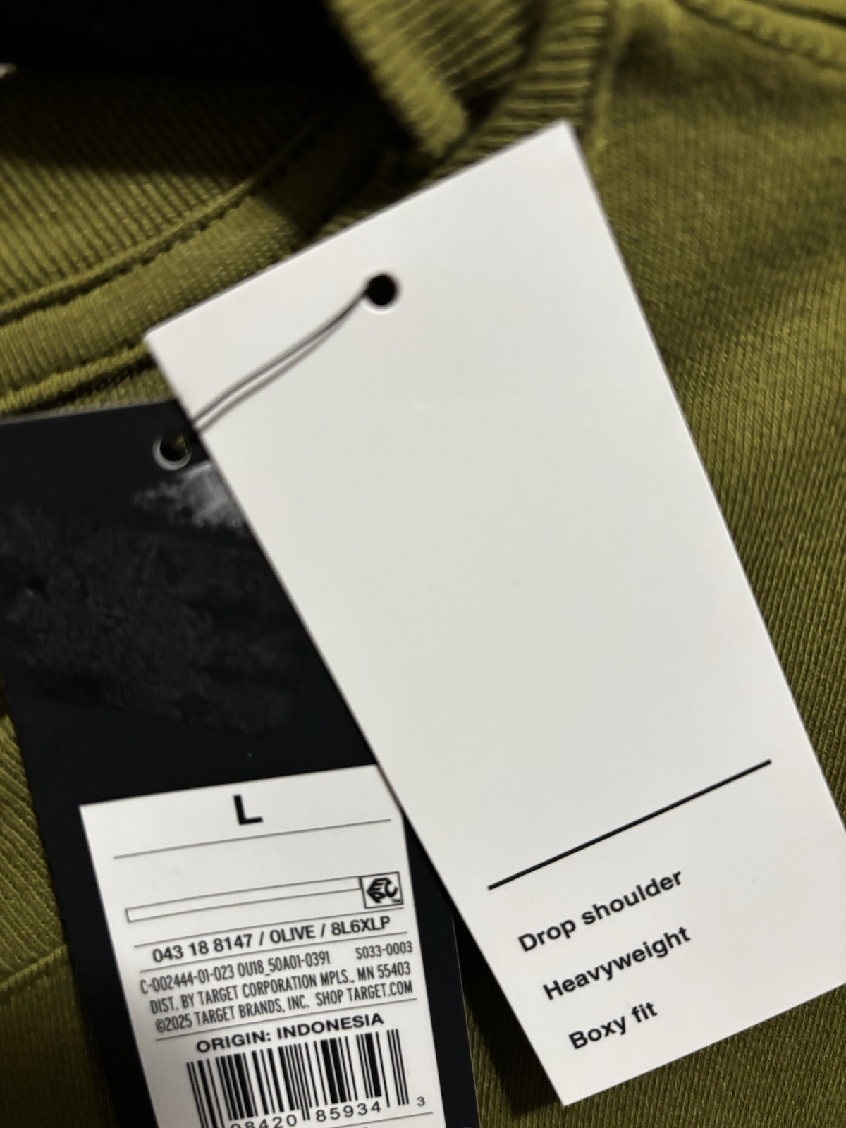 Target Brands Men’s Olive Cotton Boxy Drop Shoulder T-Shirt
