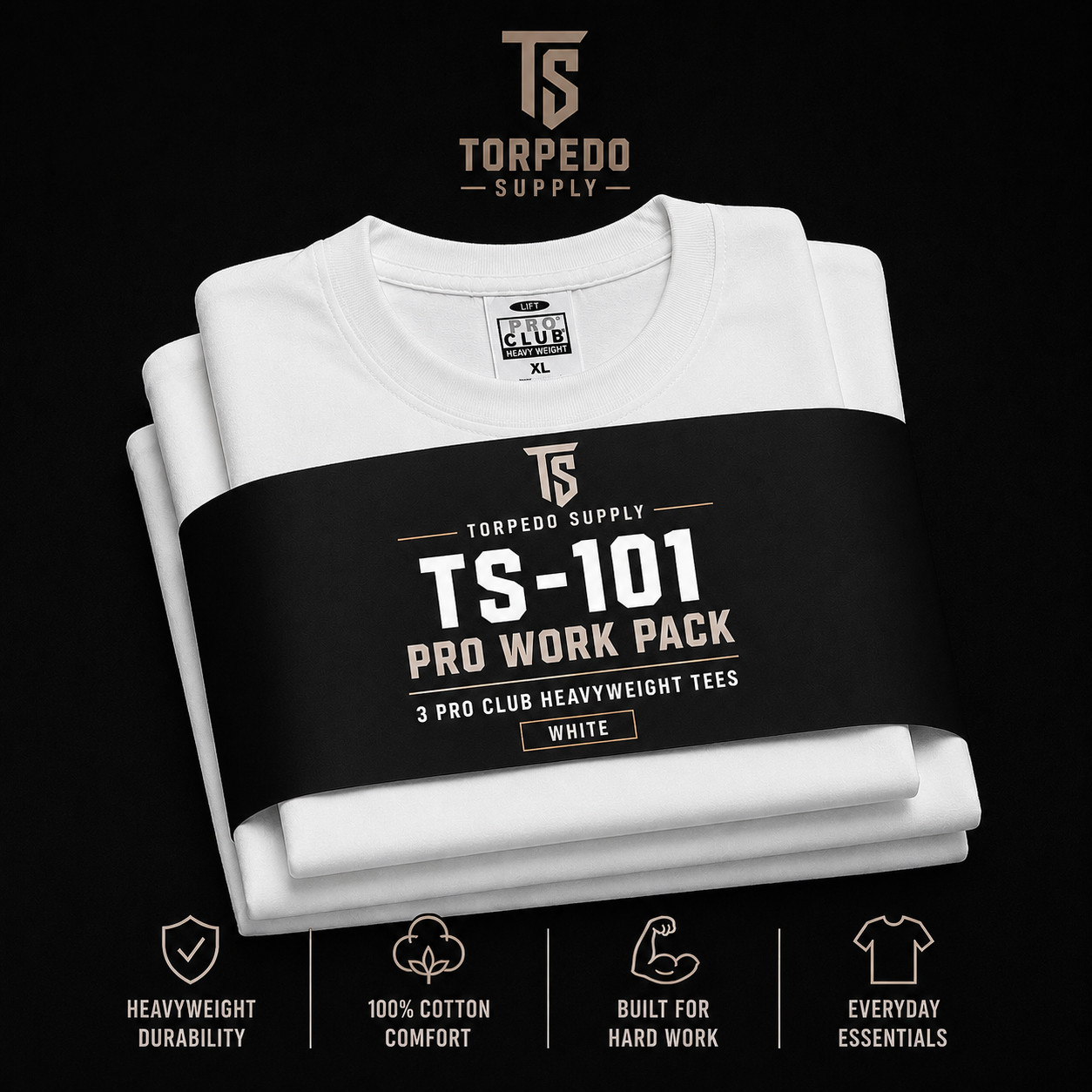 Pro Club Heavyweight 3-Pack T-Shirts 6.5 oz Work Tee | TS-101 (BLACK OR WHITE)