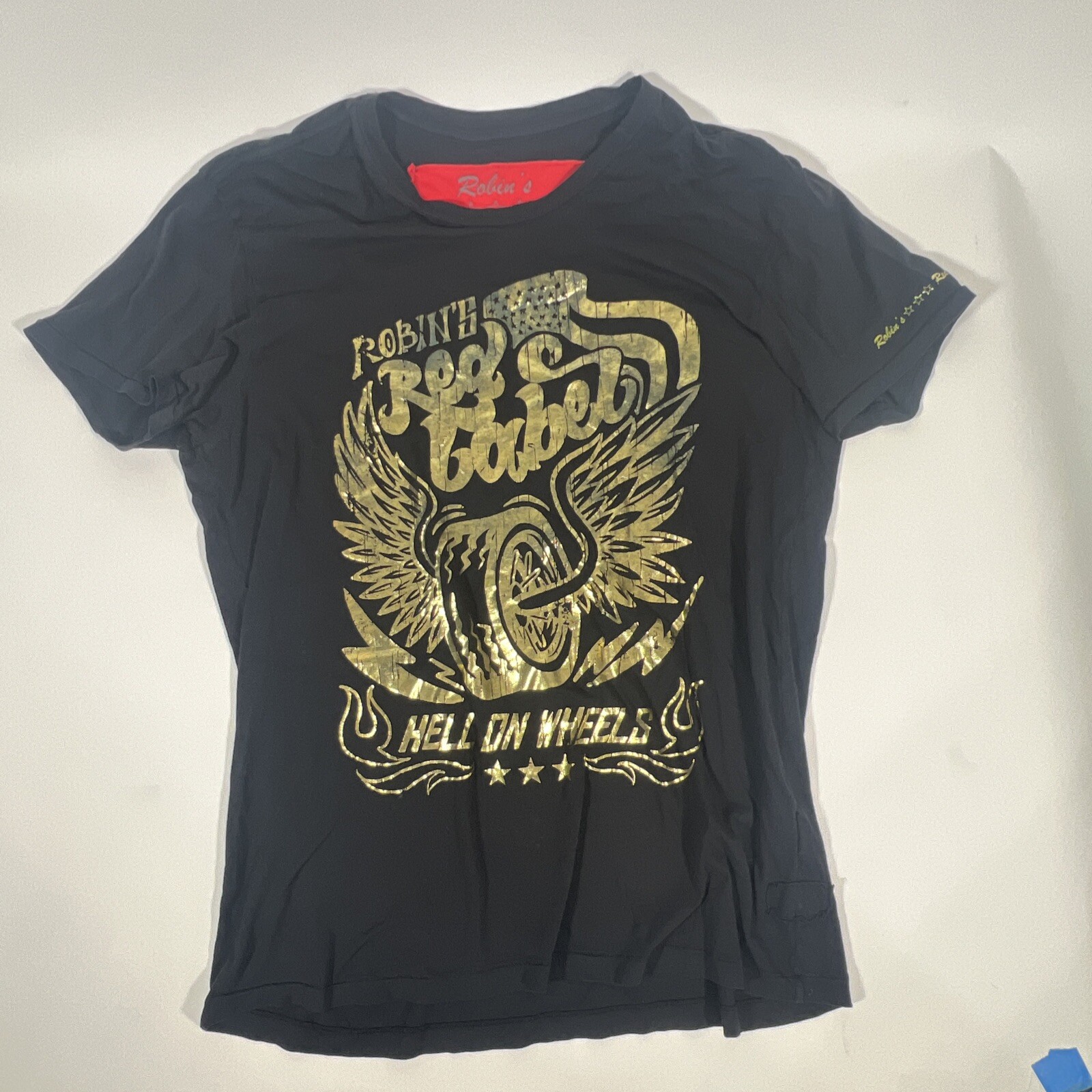 Robin’s Jean Red Label Black Shirt Gold Foil Print – Men’s Size XL