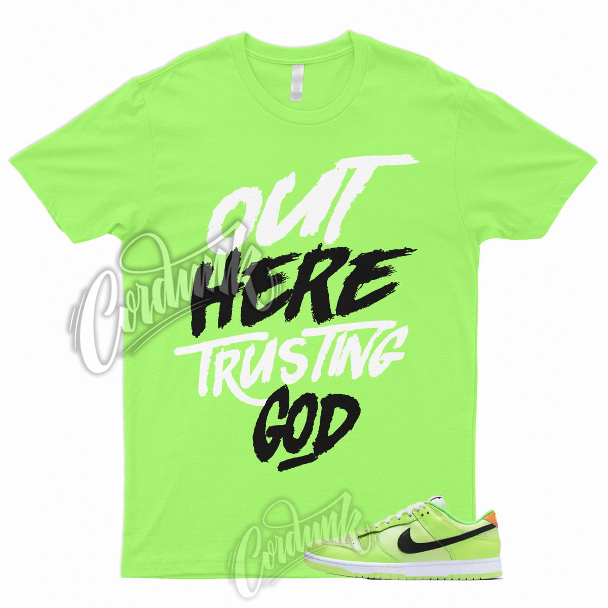 TG T Shirt to Match Dunk Low Volt Glow In The Dark Total Orange Green Strike 1