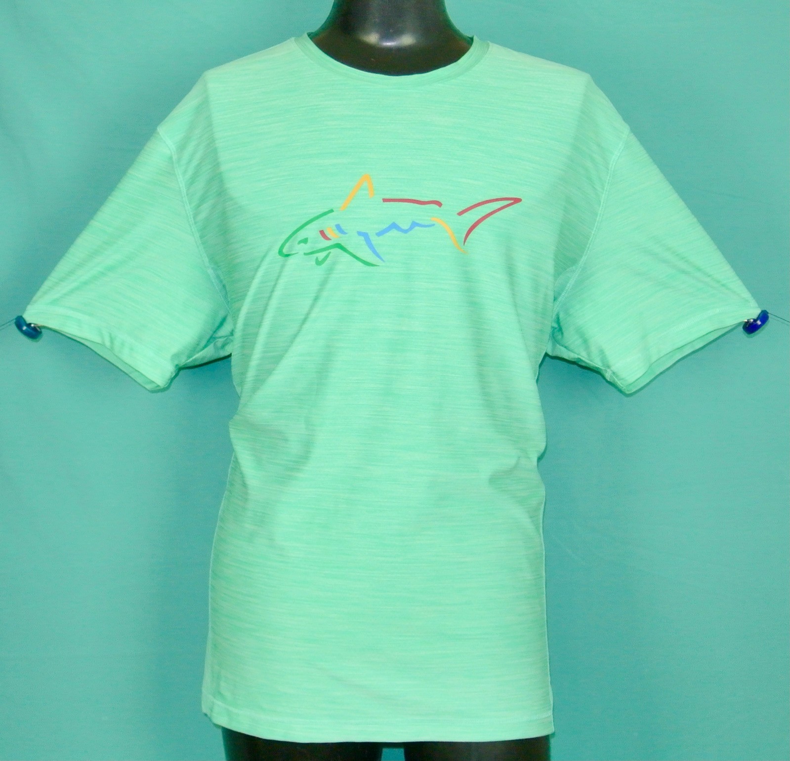 Greg Norman PLAY DRY Golf Big Shark Logo T-shirt Short Sleeved Men Green 2XL XXL