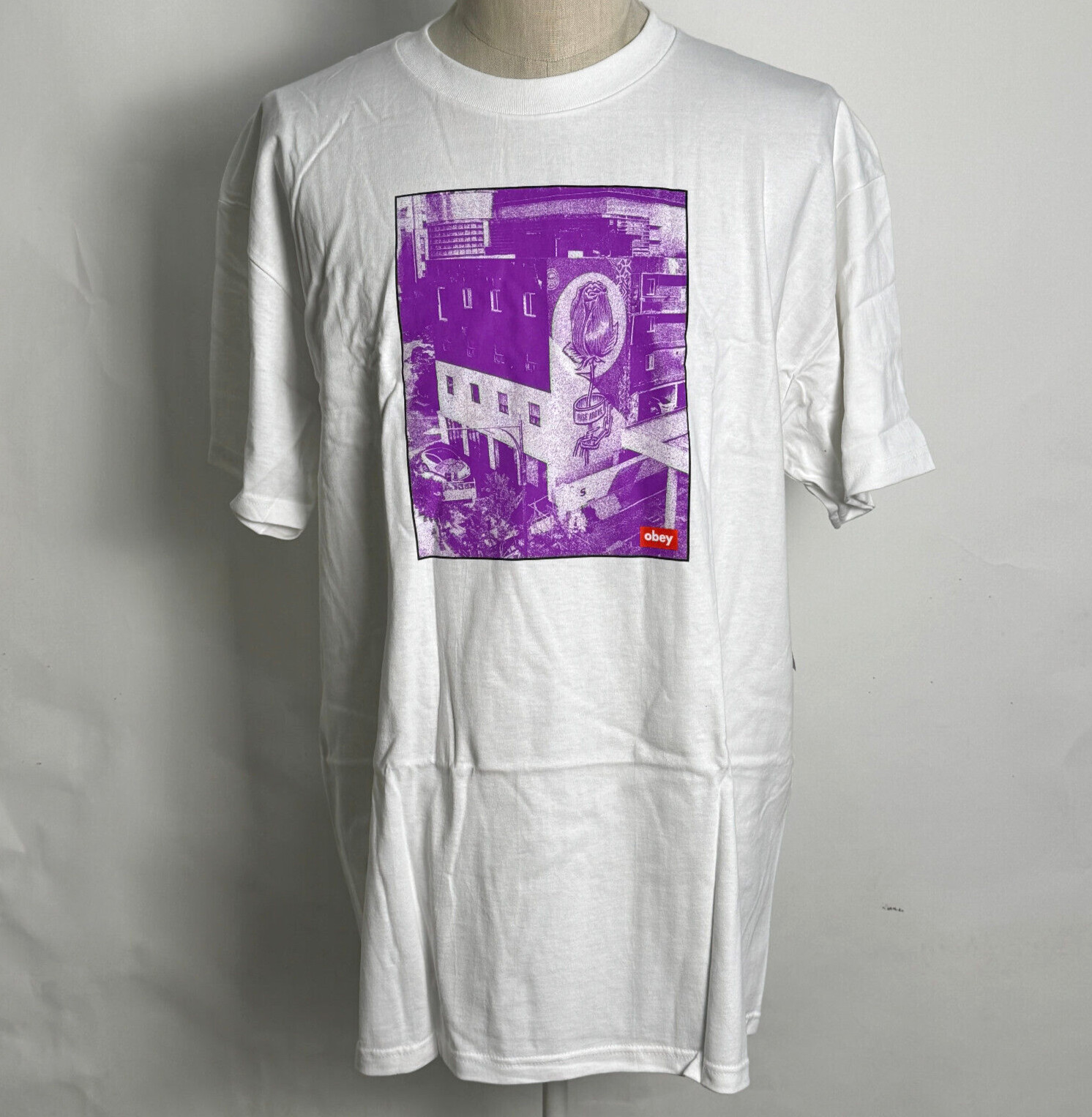 Obey Men’s T-Shirt South Korea Photo White Size XL NWT Shepard Fairey