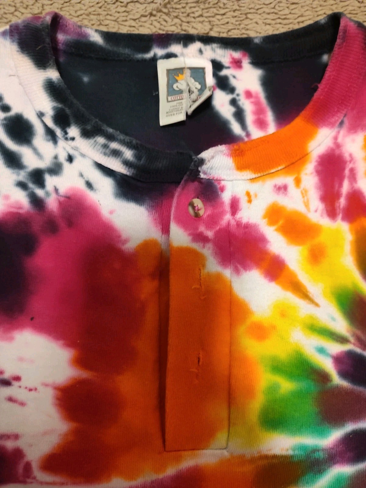 Tye Dye Henley Button Collar Long Sleeve Men’s XL Shirt