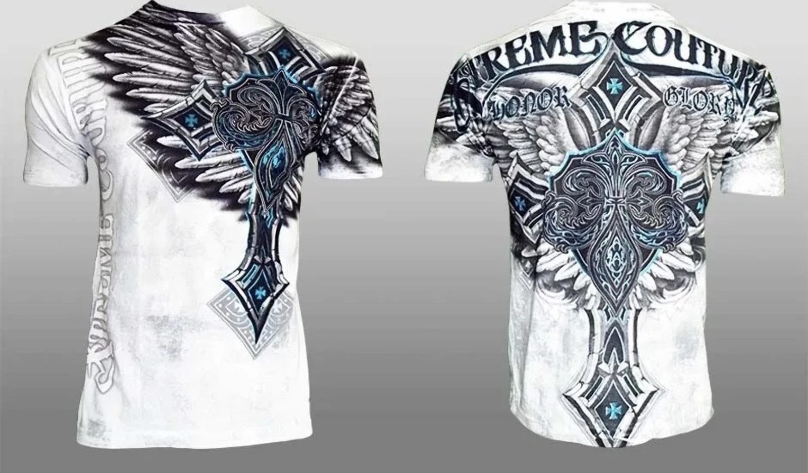 Xtreme Couture by Affliction Men’s T-Shirt LAST BLOW White Biker Wings MMA