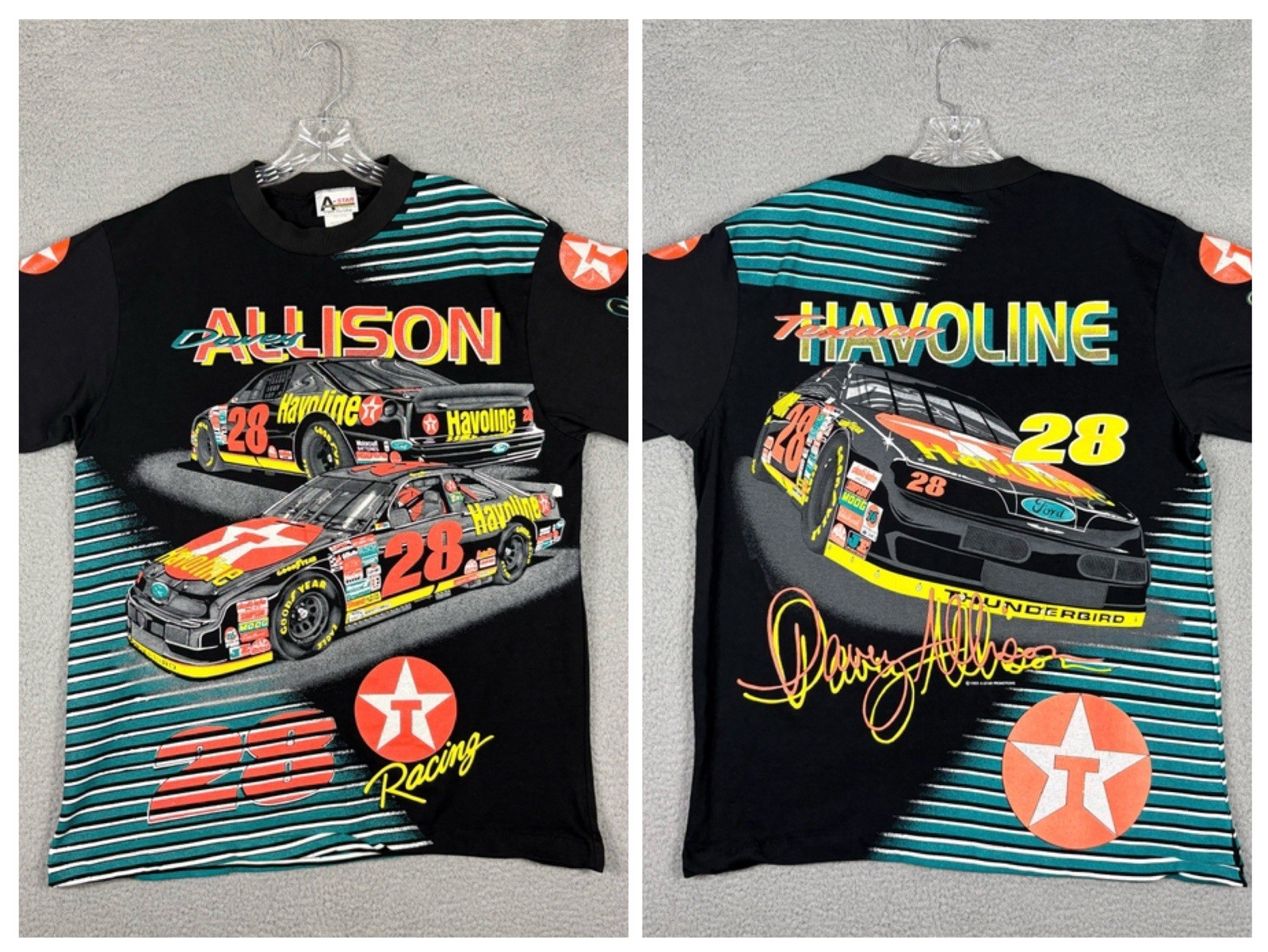 Vtg NASCAR AOP 1993 Davey Allison T-shirt Men’s XL 28 Havoline USA Single Stitch