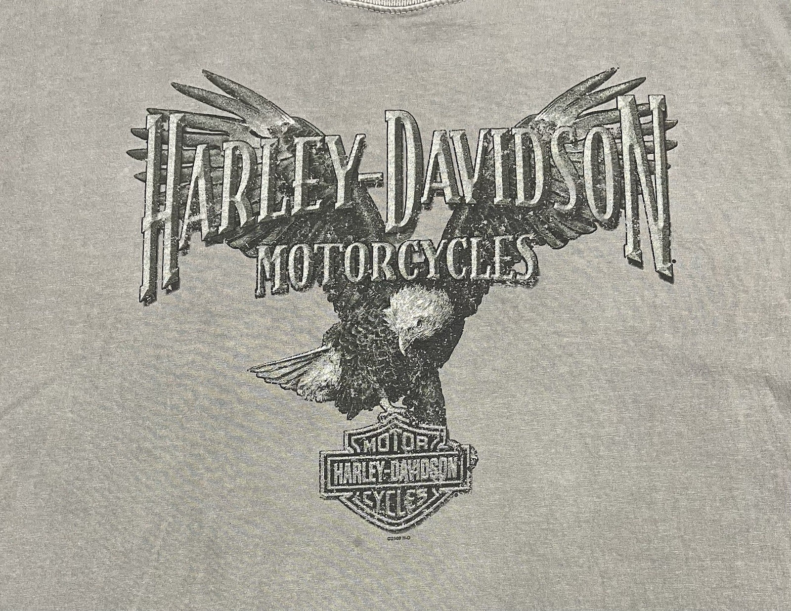 Harley Davidson T Shirt Eagle Motorcycle Stone Grey Ukes Kenosha WI Size 2XL
