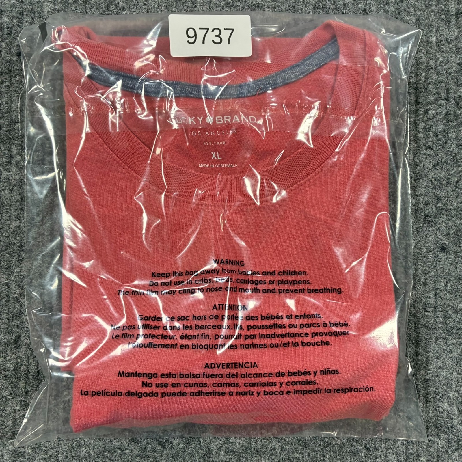 Lucky Brand Mens XL Coral Heather Crew Neck Short Sleeve Casual T Shirt