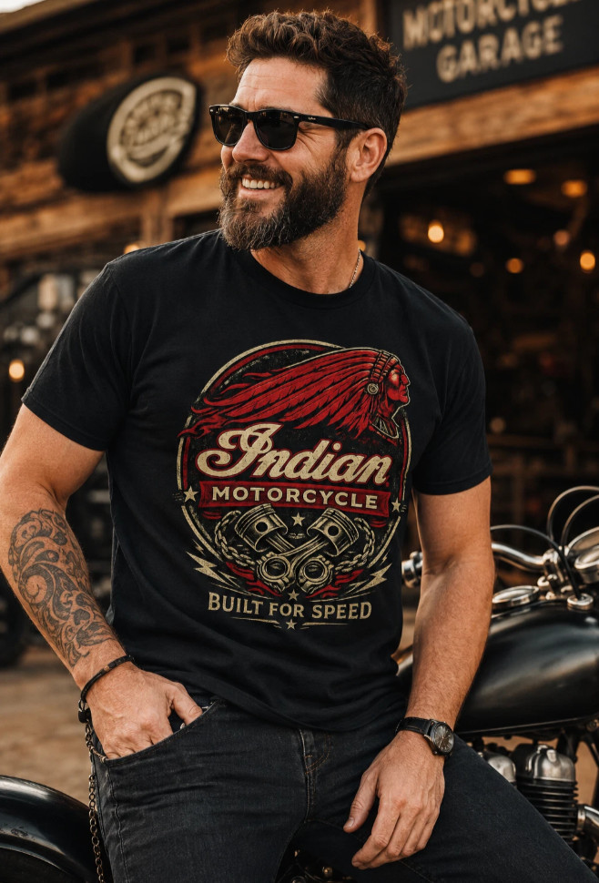 Indian Motorcycle Logo T-Shirt Men’s Heavy Cotton Graphic Tee