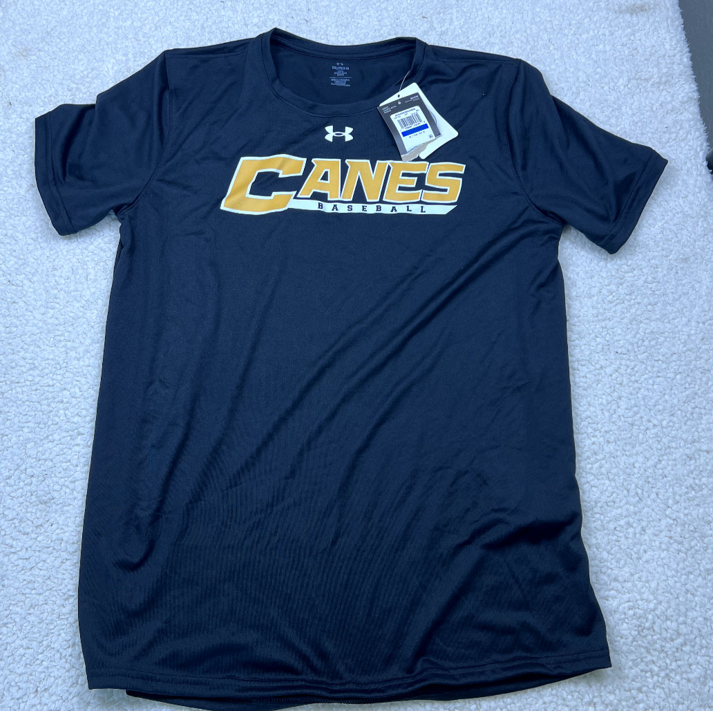 CANES BASEBALL Under Armour T Shirt Fan Gear Loose Black White Yellow