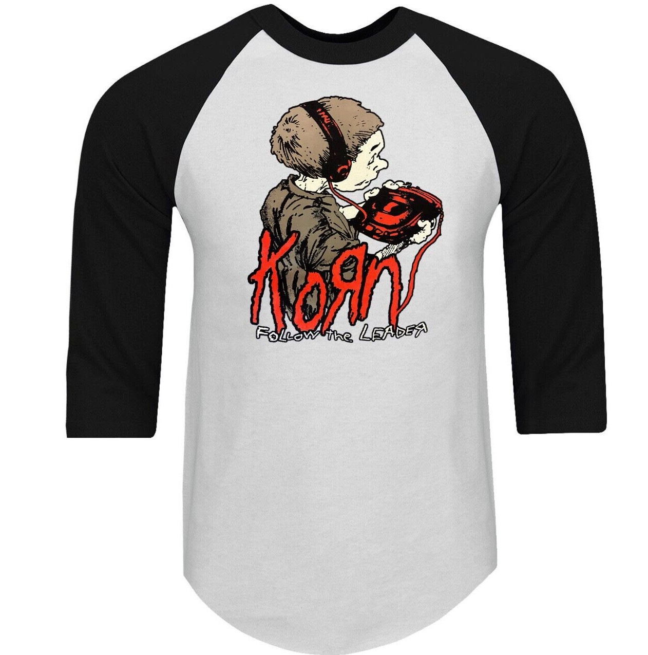 Korn Follow the Leader Nu-Metal Band Shirt RAGLAN 3/4 SLEEVE (Multiple Variation