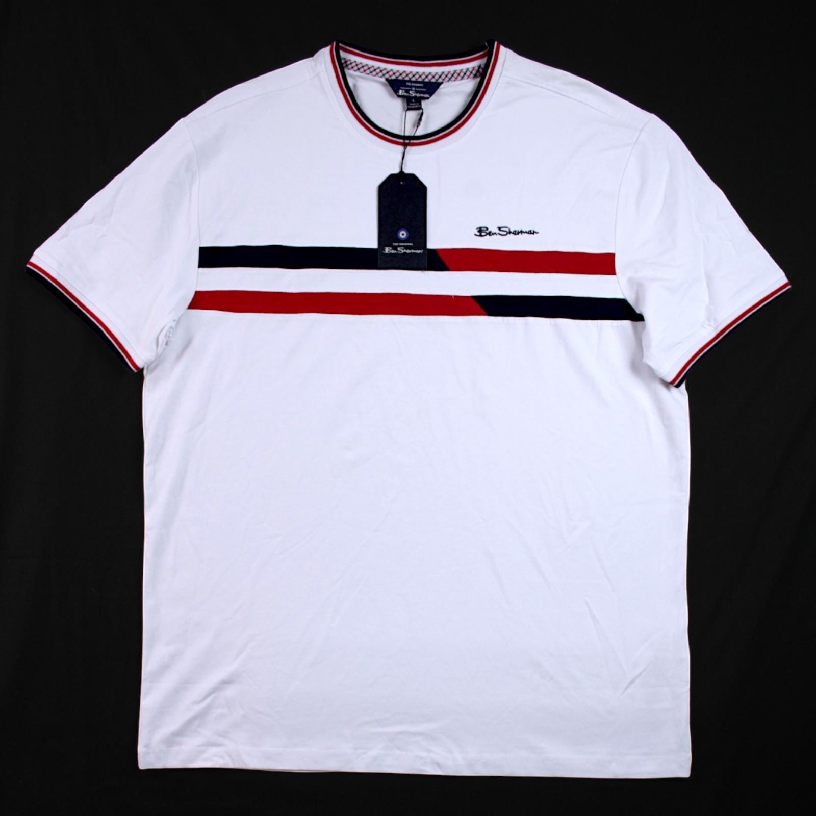 Ben Sherman Shirt Mens L White Stripe Crewneck Cotton Stretch Tee $69 NEW