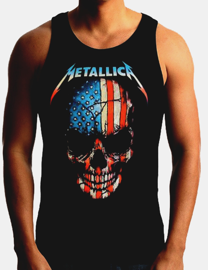 METALLICA AMERICAN SKULL Heavy Metal Band Black Tank Top