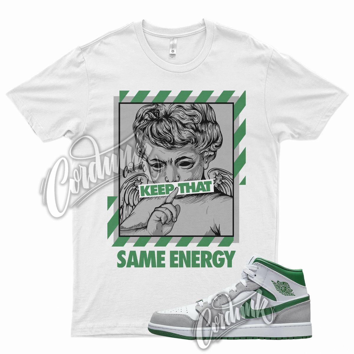 White ENERGY Shirt for J1 1 Mid Grey Green Dunk Air Max Vapormax