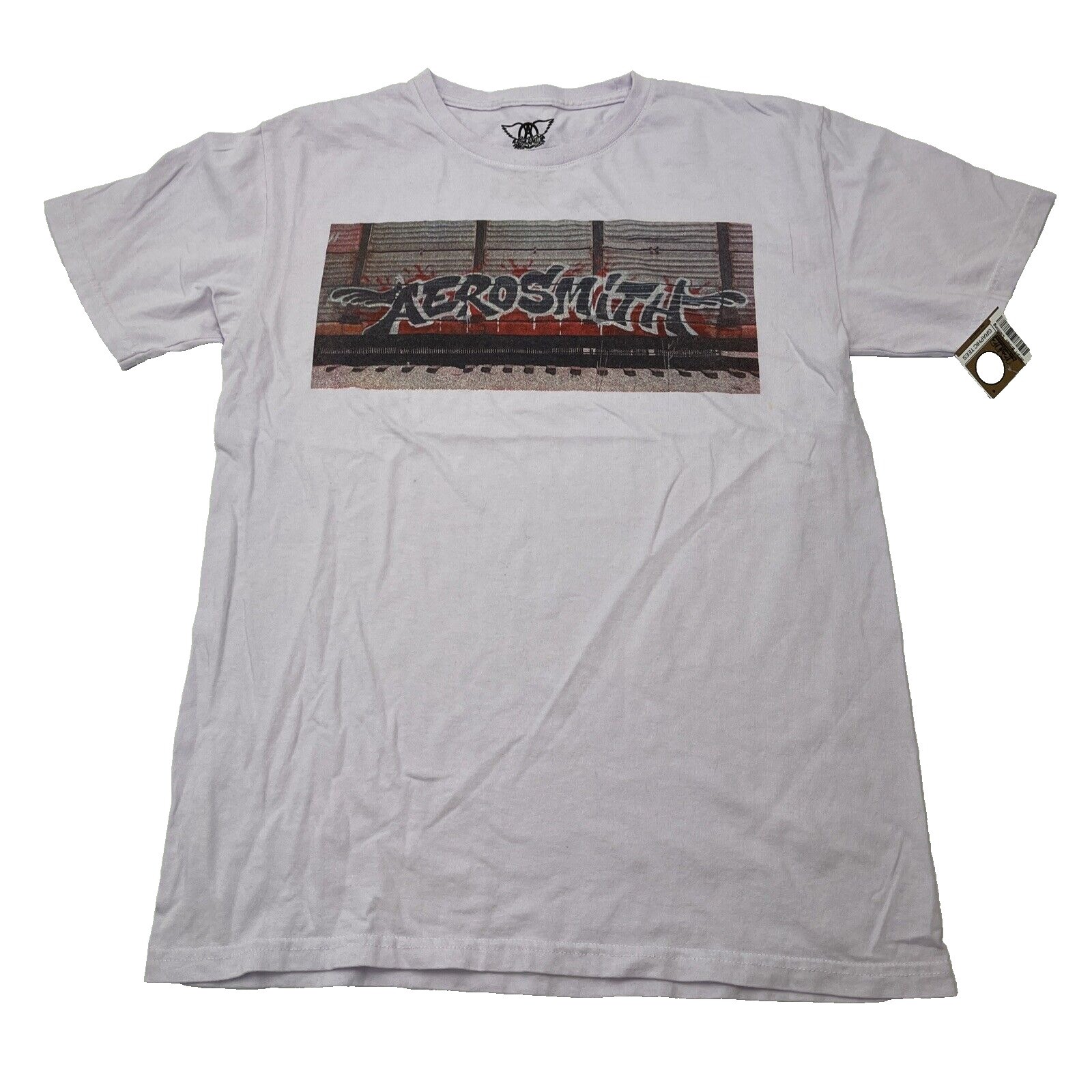 Aerosmith Graffiti Boxcar Graphic T-Shirt Mens Medium White Rock Band Tee 2023