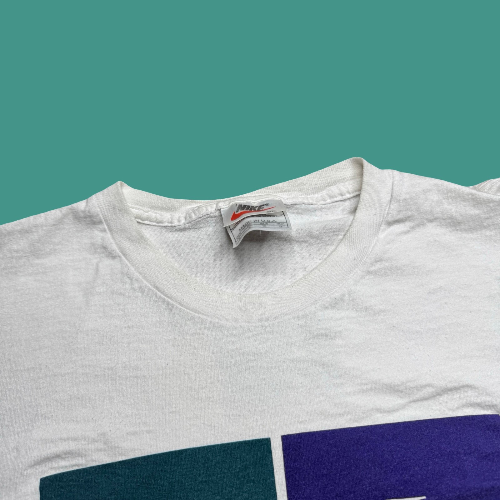 Vintage Nike T Shirt XL White Block Logo Graphic USA 90s Y2K Athletic Streetwear