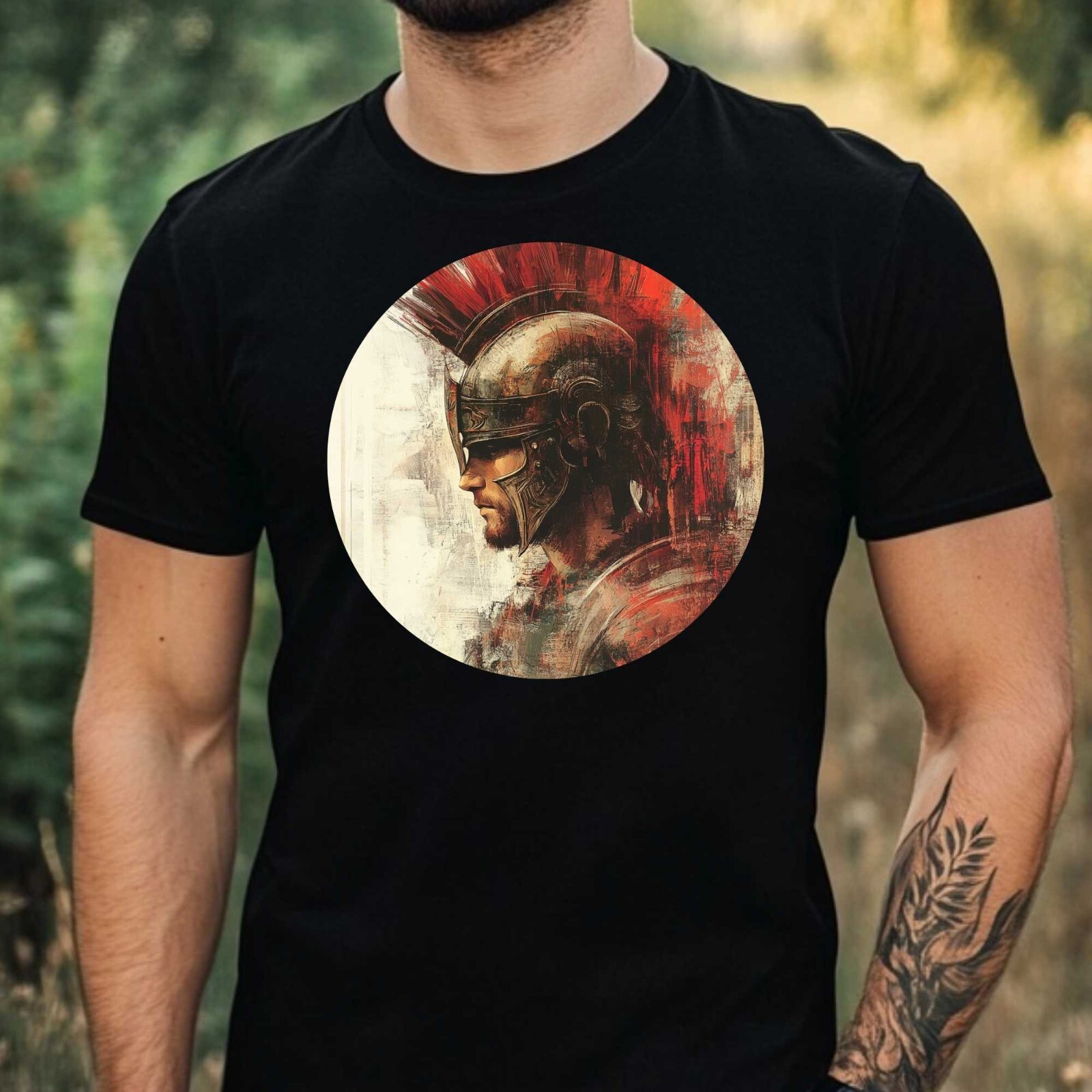 Mens Achilles Warrior Motif Cotton T-Shirt Size XS to 5XL