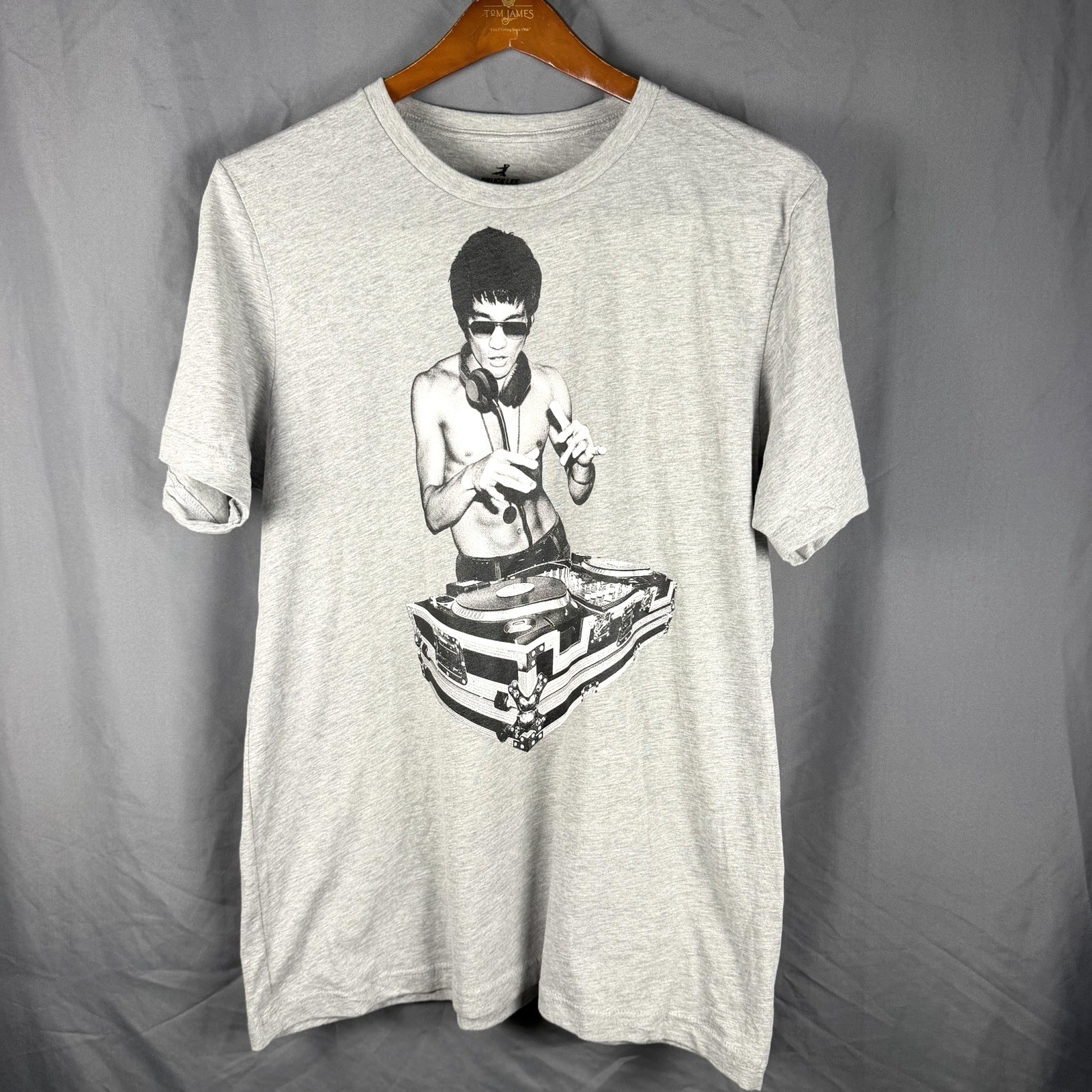 Bruce Lee DJ Turntables T Shirt XL Hip Hop Kung Fu Gray Mens Ring Spun Graphic T