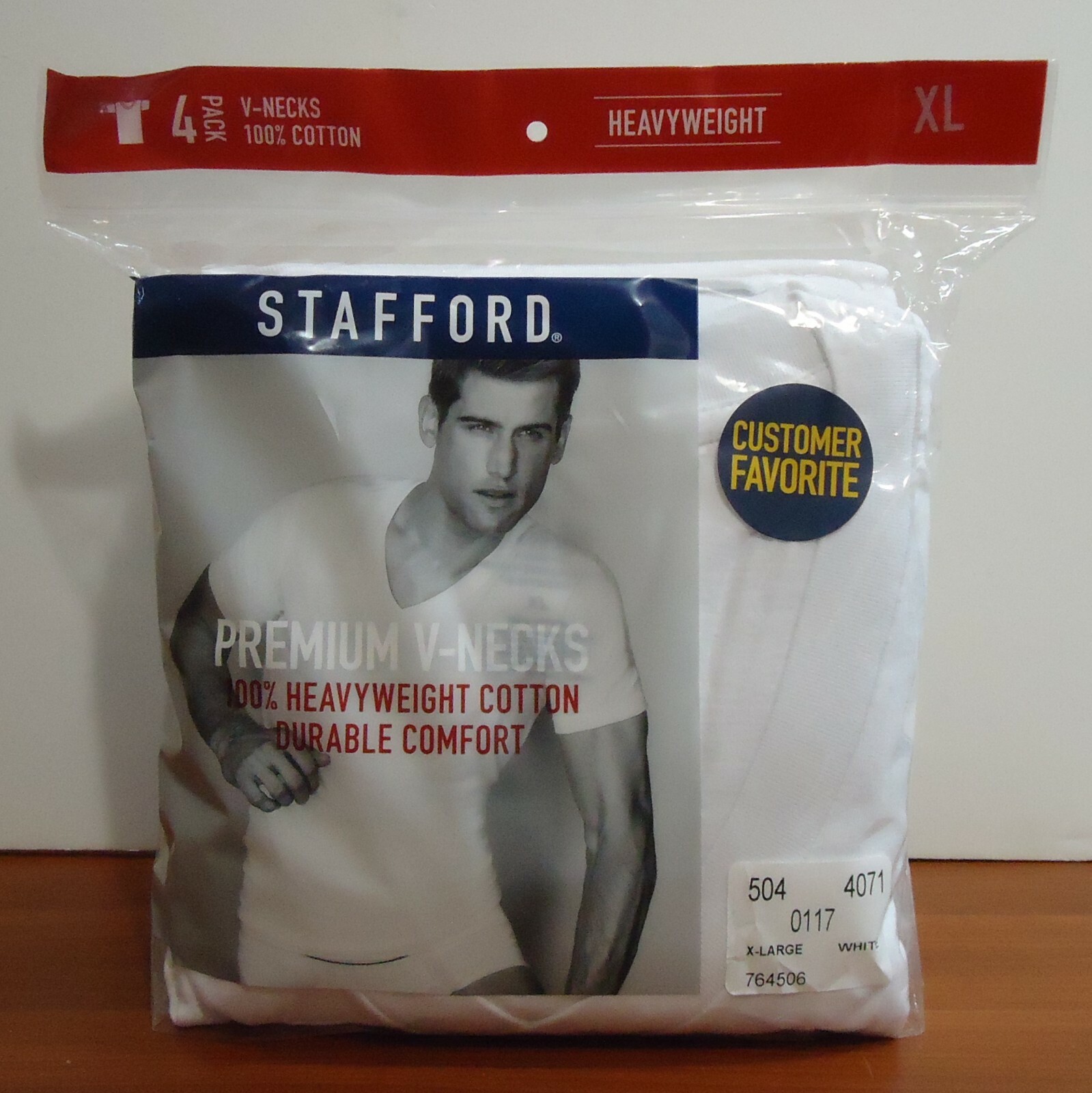 Stafford 4-Pack Men’s Heavy Weight 100% Cotton V-Neck T-Shirt White