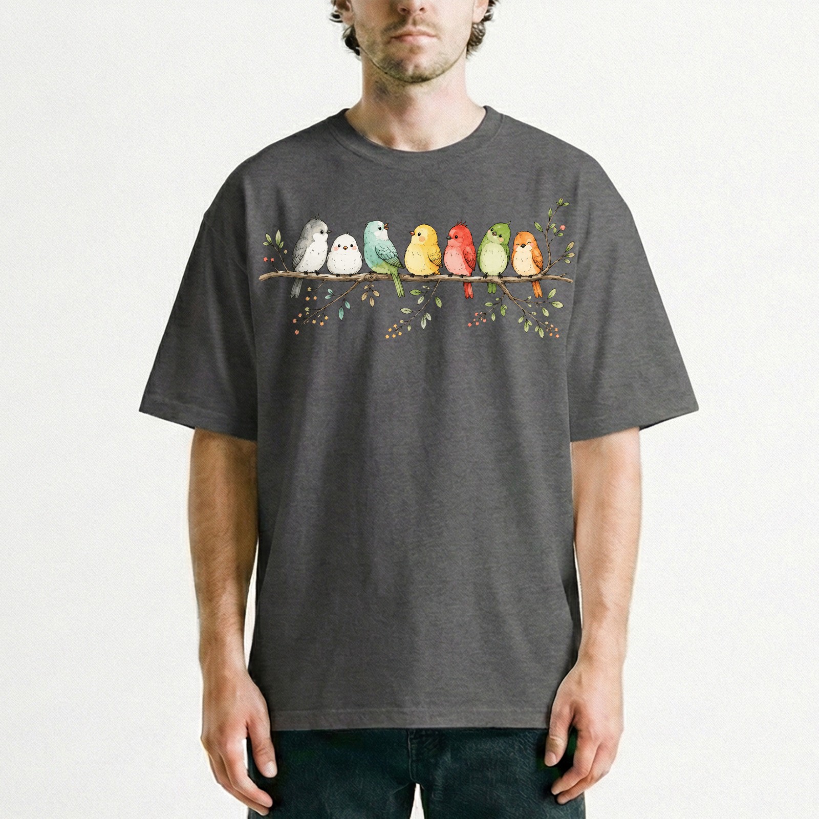 Cute Colorful Birds Branch T-Shirt Adorable Bird Family Tee