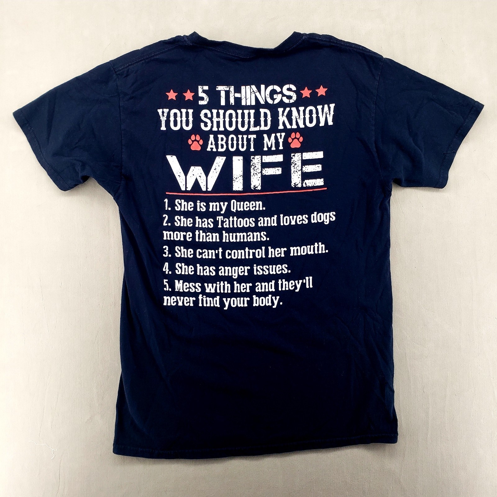 Screen Print Tee W/O Tag Measures Medium Adult Black With Wife Tribute On Back