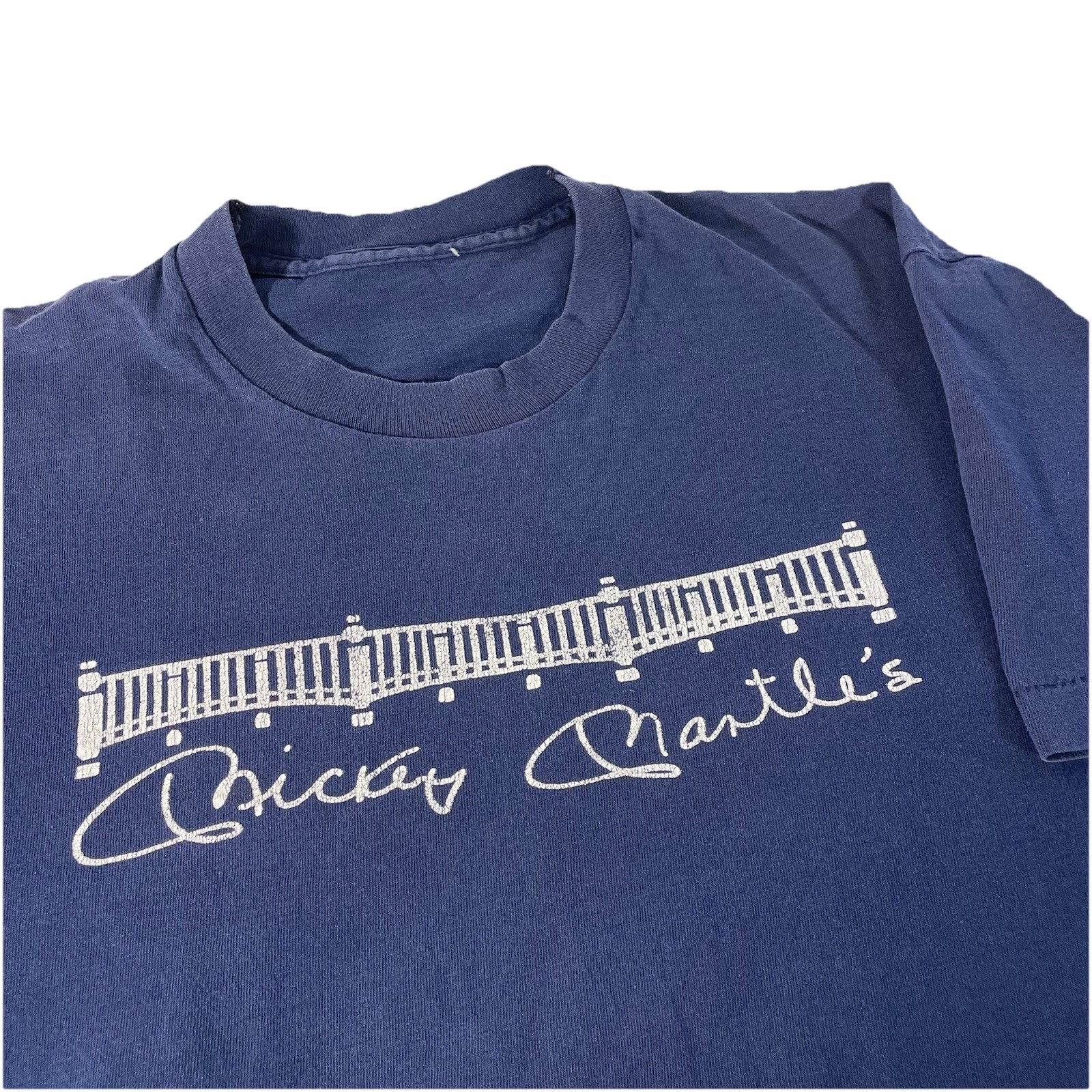 VTG Mickey Mantle T-Shirt Mens Large Blue New York Yankees MLB Baseball Food Y2K