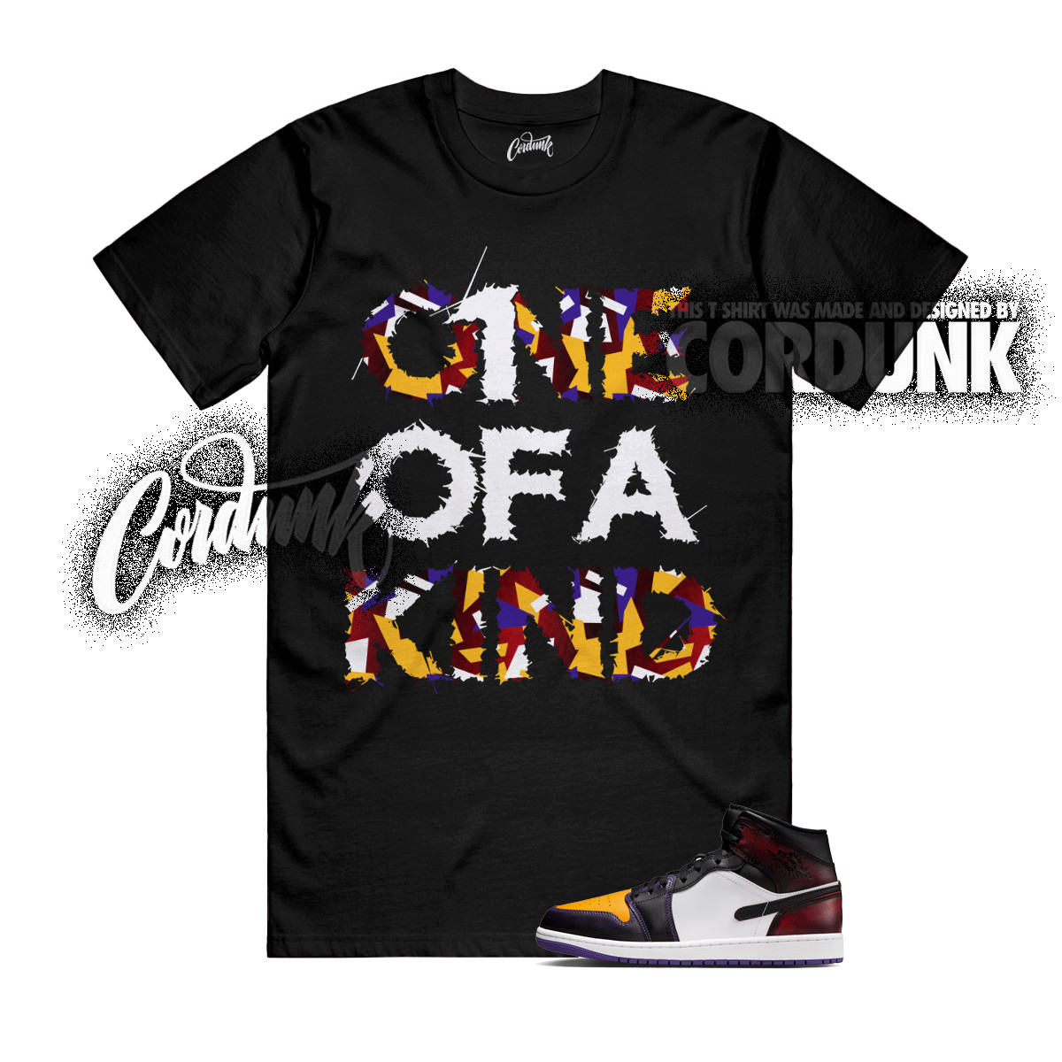 1 LA to Chicago Black White Red Court Purple Yellow Mid T Shirt Match 1OAK