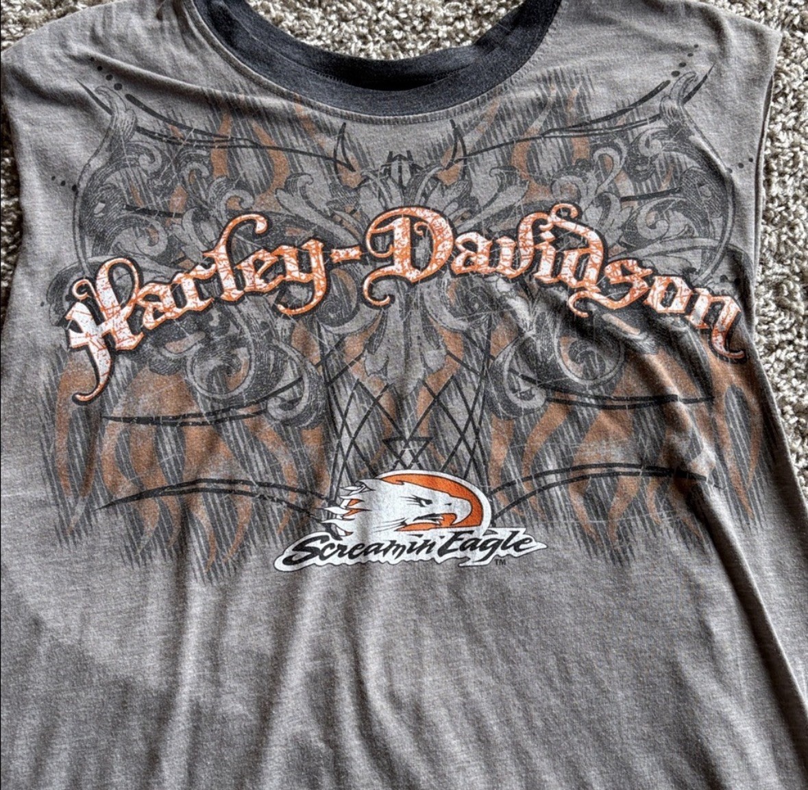 Harley-Davidson Vintage Screamin Eagle Men’s Cuff Off Grey Shirt Size XL