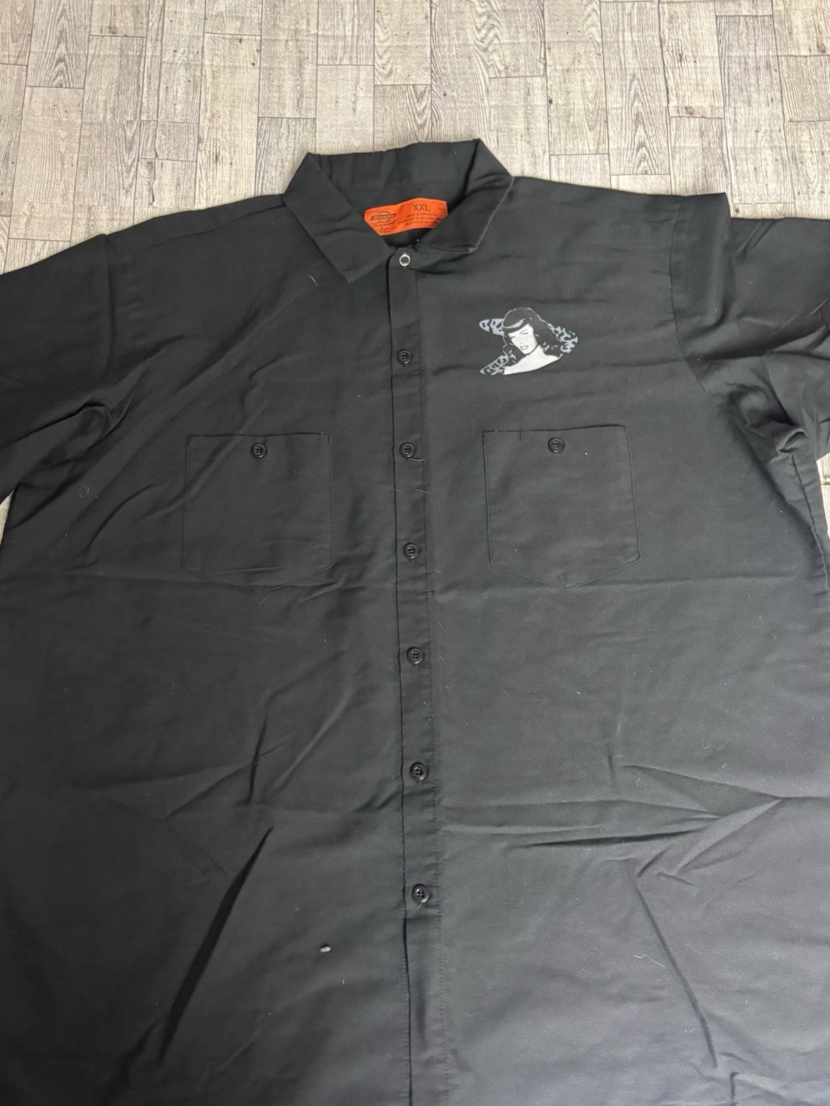 Dickies Vintage Bettie Page Shirt Men’s Black Mechanic Biker Size XXL
