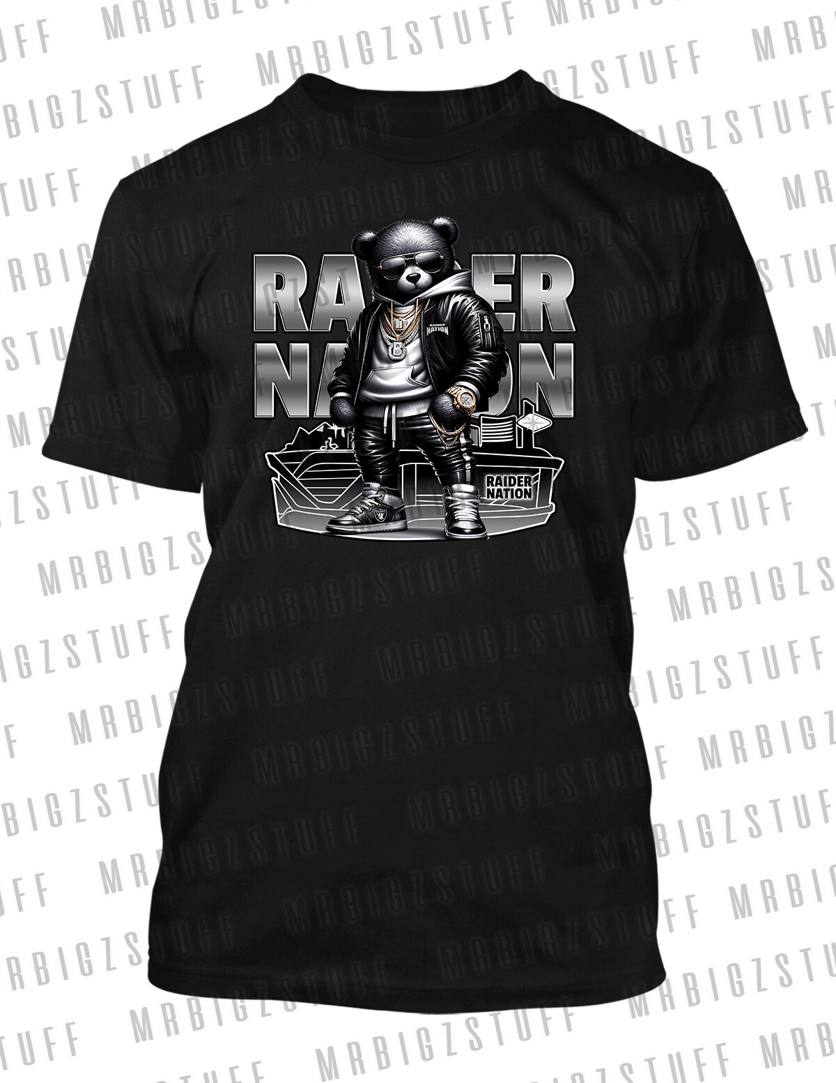 Raider Nation Silver & Black Tee Shirt Streetwear Hip Sneaker T Big Tall Small