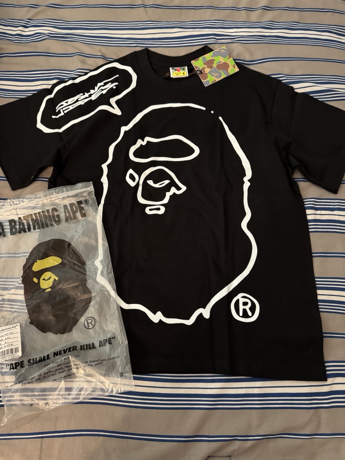 A Bathing Ape BAPE x Stüssy Logo Graphic Crew Neck T-Shirt Black/White M
